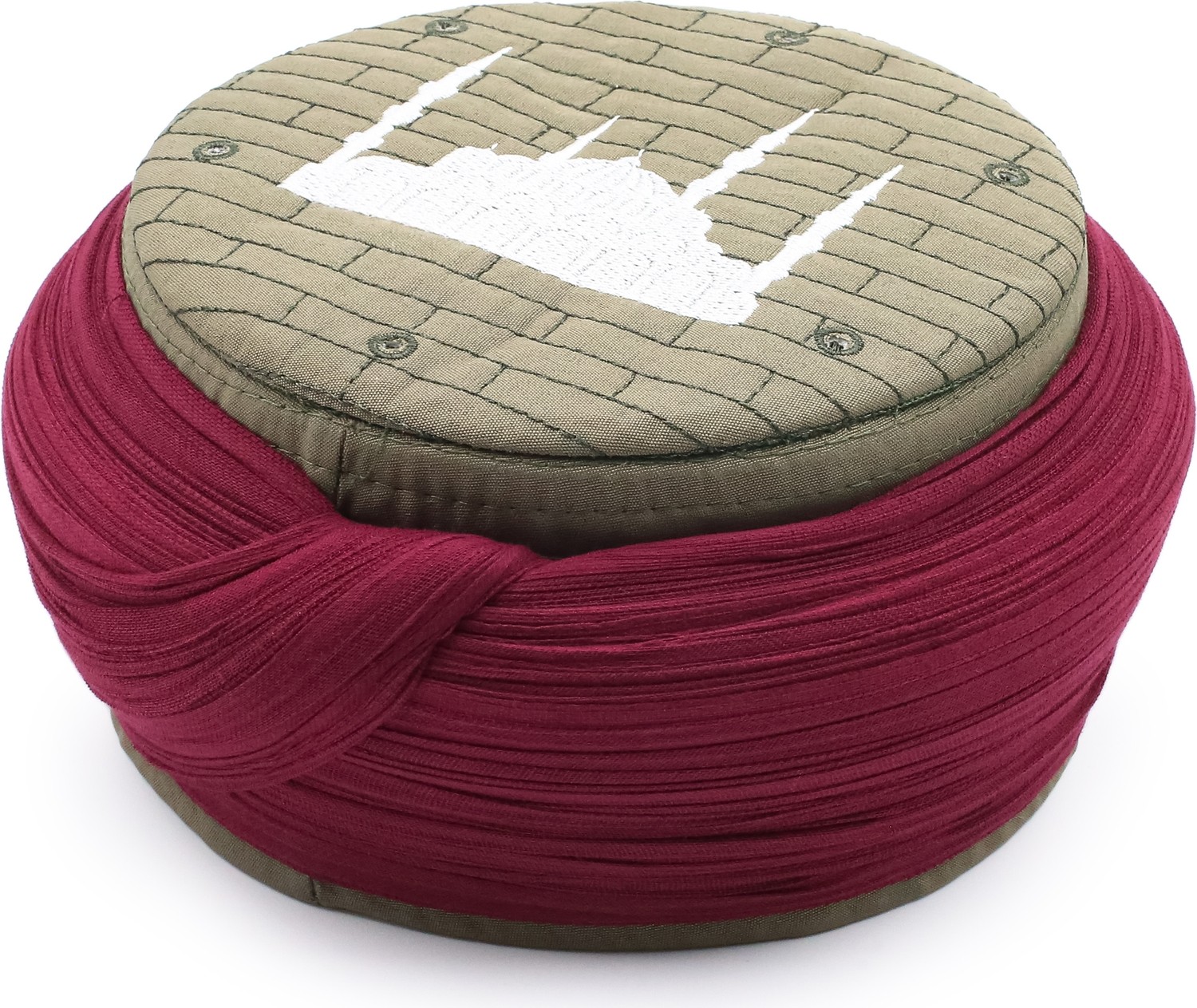 Sarıkhane Cami Sarığı, Bordo Kumaş, Yeşil Takke, Yuvarlak Sarım, Cami Nakışlı, 7 Metre