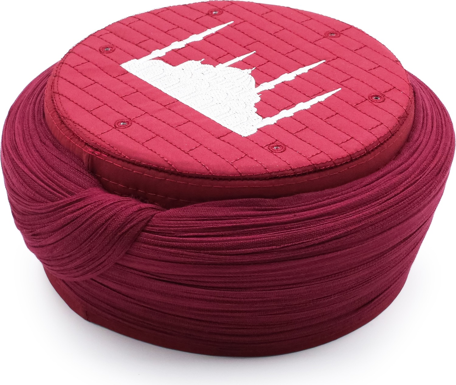 Sarıkhane Cami Sarığı, Bordo Kumaş, Bordo Takke, Düz Sarım, Cami Nakışlı, 7 Metre