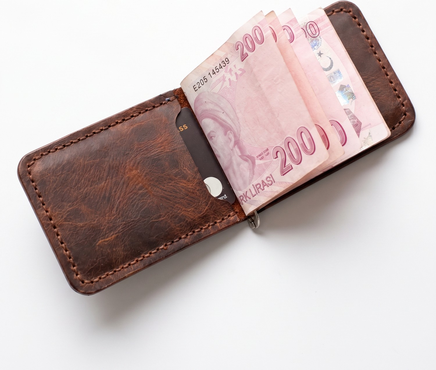 Mest Craft El Yapımı %100 Hakiki Deri Para Klipsli Minimalist Kartlık Cüzdan görsel 3