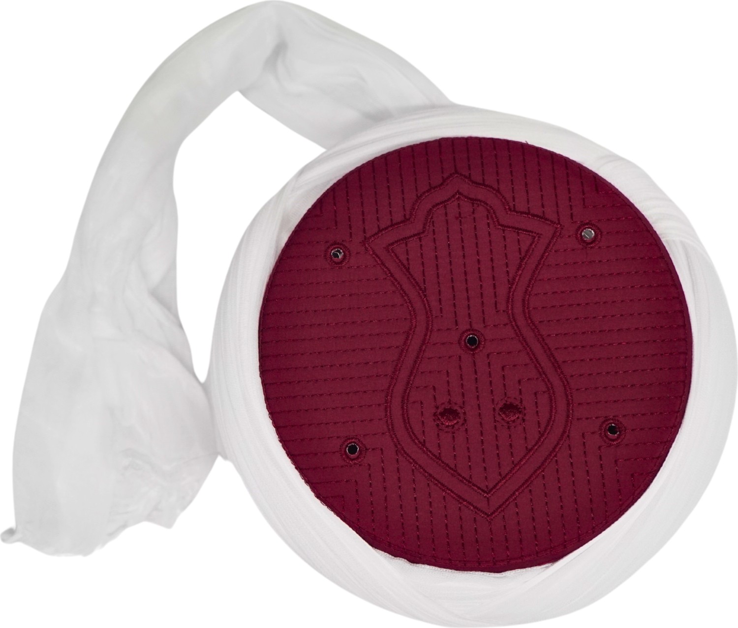 Sarıkhane Namaz Sarığı - Beyaz Kumaş - Bordo Takke - Çapraz Sarım - Nâli Şerif - 7 metre (Züabeli) görsel 2