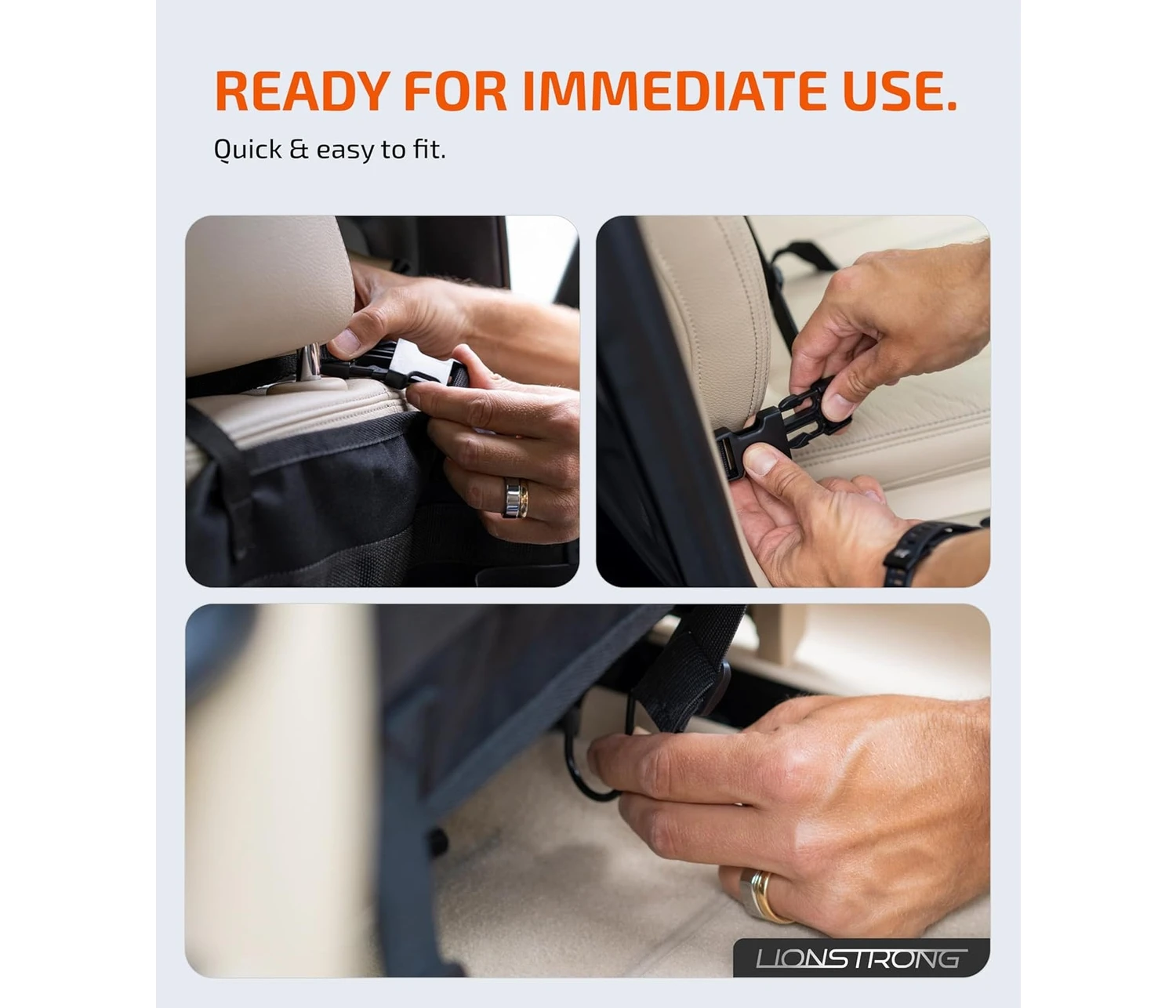 Resim Lionstrong Siyah Su Geçirmez Çocuk Arka Koltuk Düzenleyici, Büyük Çanta, Evrensel Uyum 