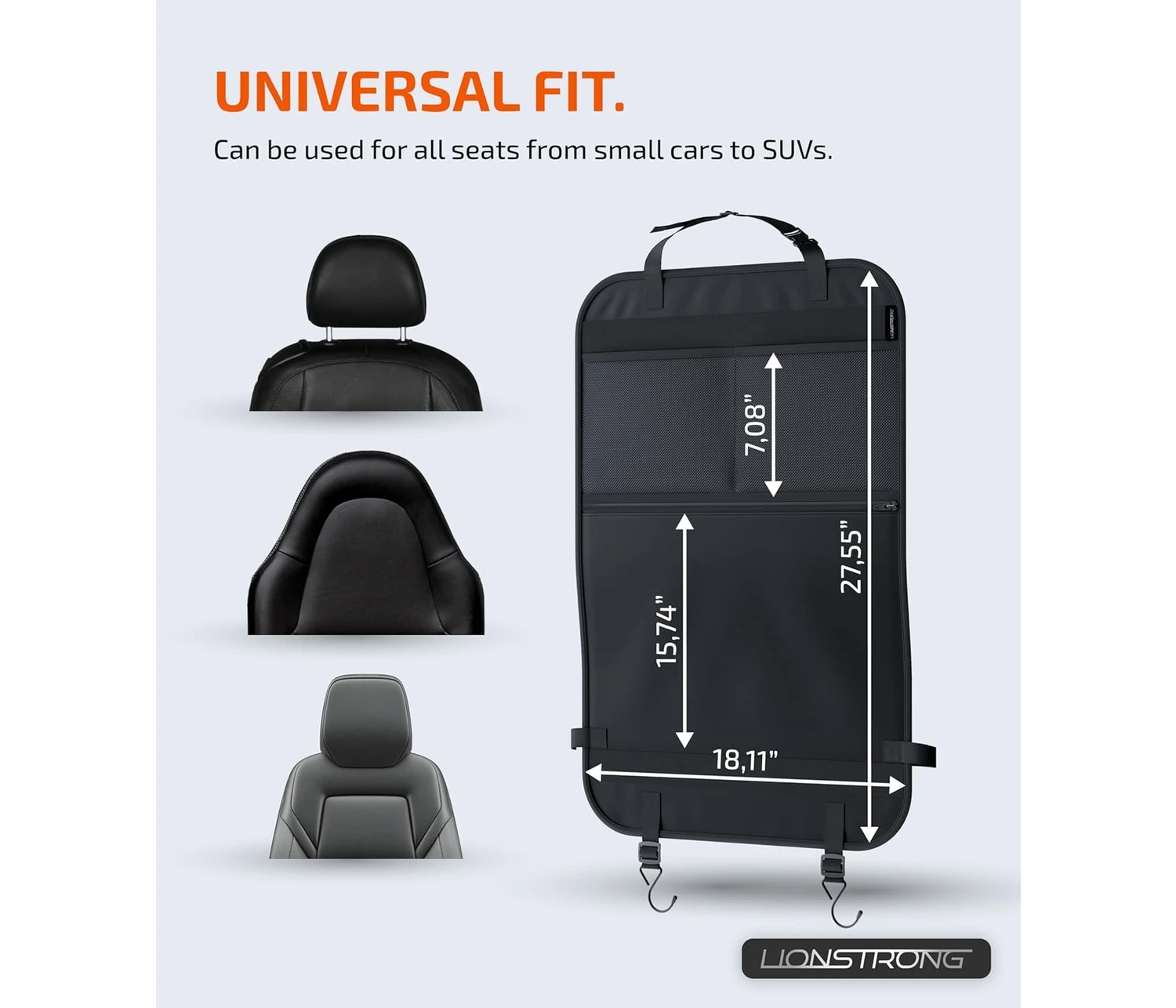 Resim Lionstrong Siyah Su Geçirmez Çocuk Arka Koltuk Düzenleyici, Büyük Çanta, Evrensel Uyum 