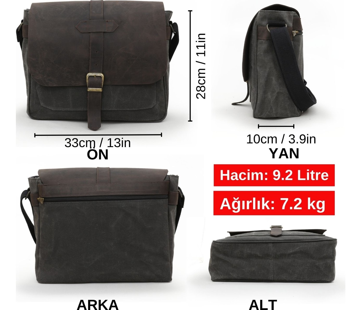Dark Cotton 7503 Hakiki Deri Camel Kapaklı Suya Dayanıklı Mumlu Kanvas 15” Laptop, Okul, Evrak Seyahat Çantası görsel 2