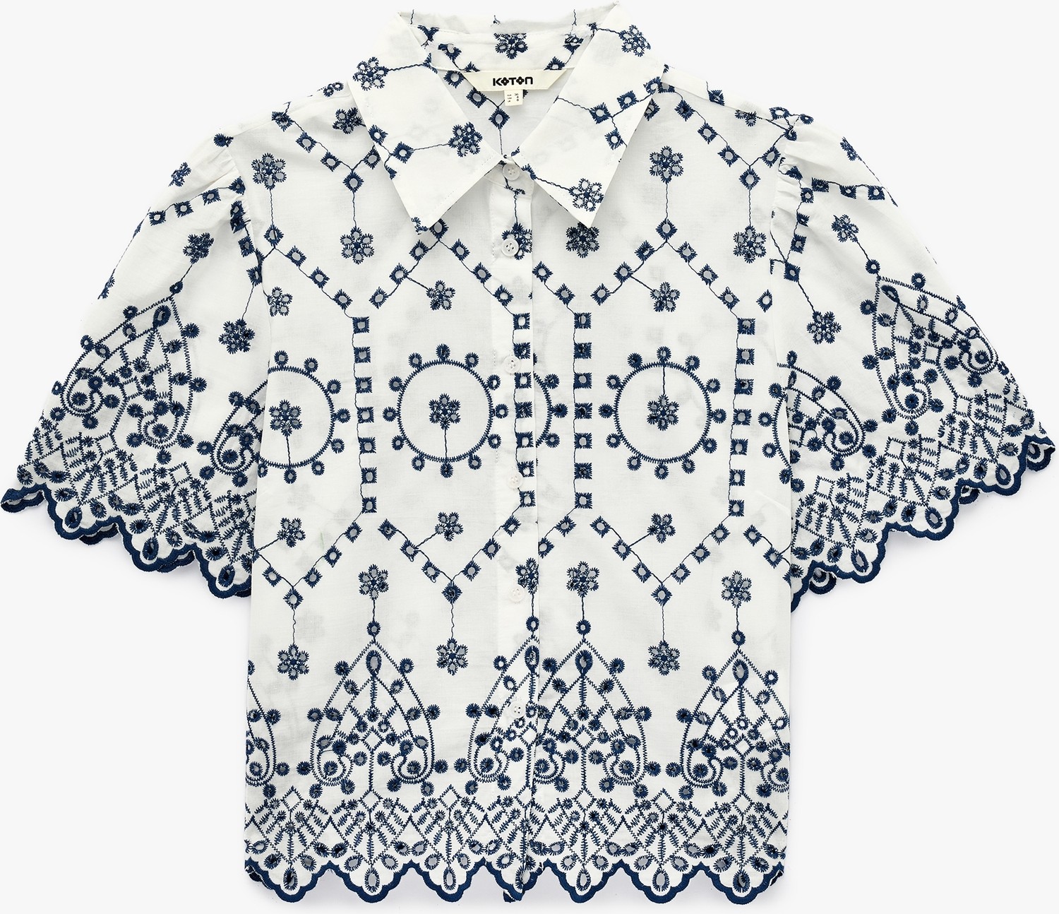 Koton Regular Fit Pamuklu Kısa Kollu Desenli Brodeli Crop Gömlek görsel 3