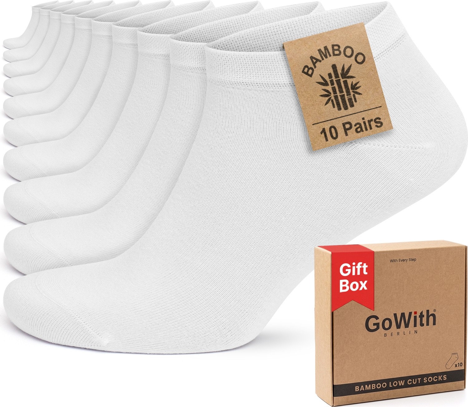 GoWith 10'lu Bambu Premium Dikişsiz Kutulu Nefes Alabilir Erkek Kadın Sneaker Çorap, Likralı 200 Iğne Esnek Sıkmayan Siyah Beyaz Gri Kısa Patik Çorabı 3006
