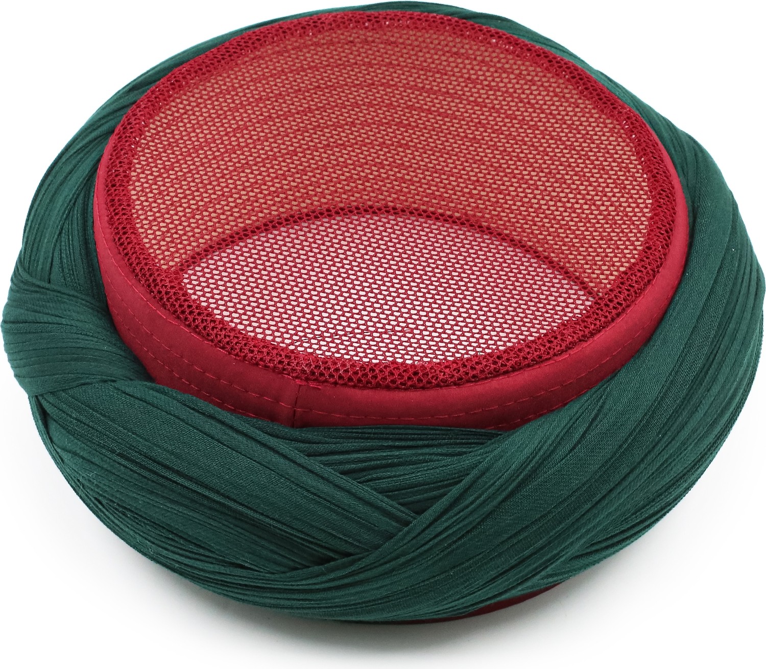 Sarıkhane Fileli Sarık, Yeşil Kumaş, Bordo Takke, Çapraz Sarım, Fileli, 7 Metre görsel 2