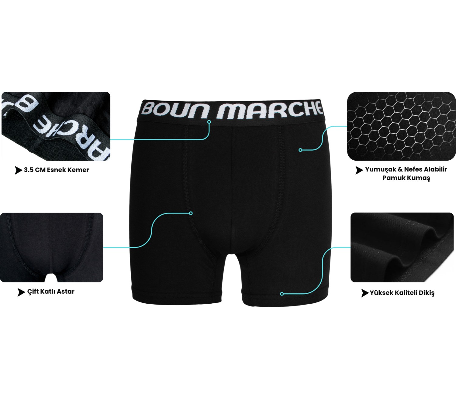 Boun Marche Erkek Boxer Likralı Premıum 6'lı Kutu Royal görsel 3