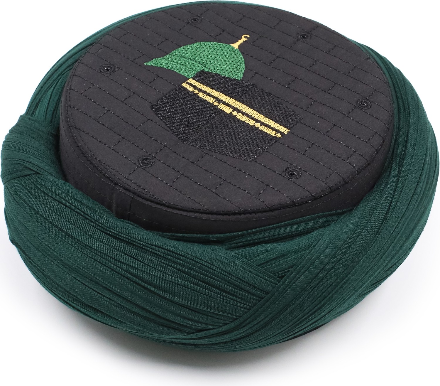 Sarıkhane Hac Umre Sarığı, Yeşil Kumaş, Siyah Takke, Çapraz Sarım, Mekke-Medine, 7 Metre görsel 3