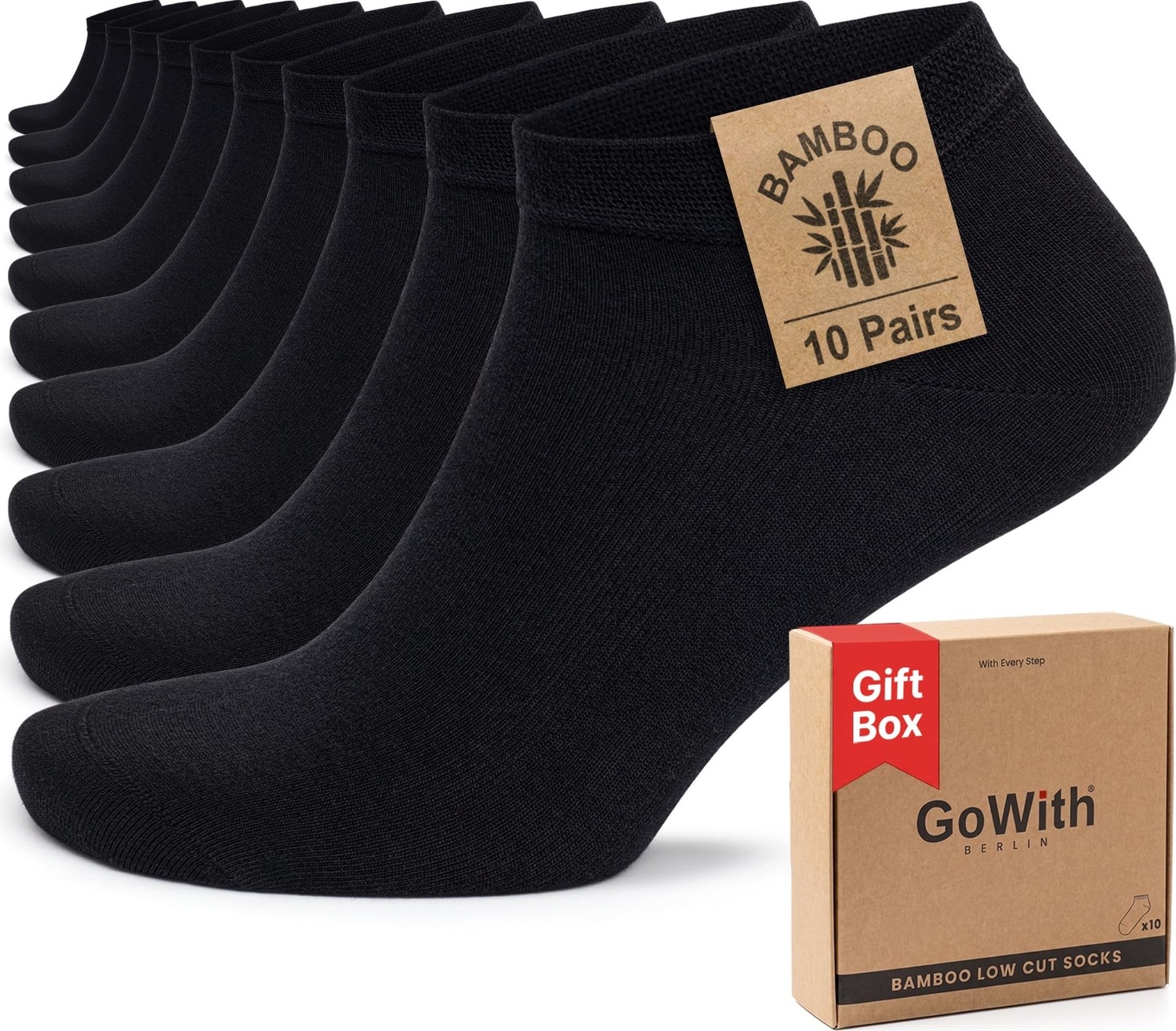 Aesco Gowith 10'lu Bambu Premium Dikişsiz Kutulu Nefes Alabilir Erkek Kadın Sneaker Çorap, Likralı 200 Iğne Esnek Sıkmayan Siyah Beyaz Gri Kısa Patik Çorabı 3006