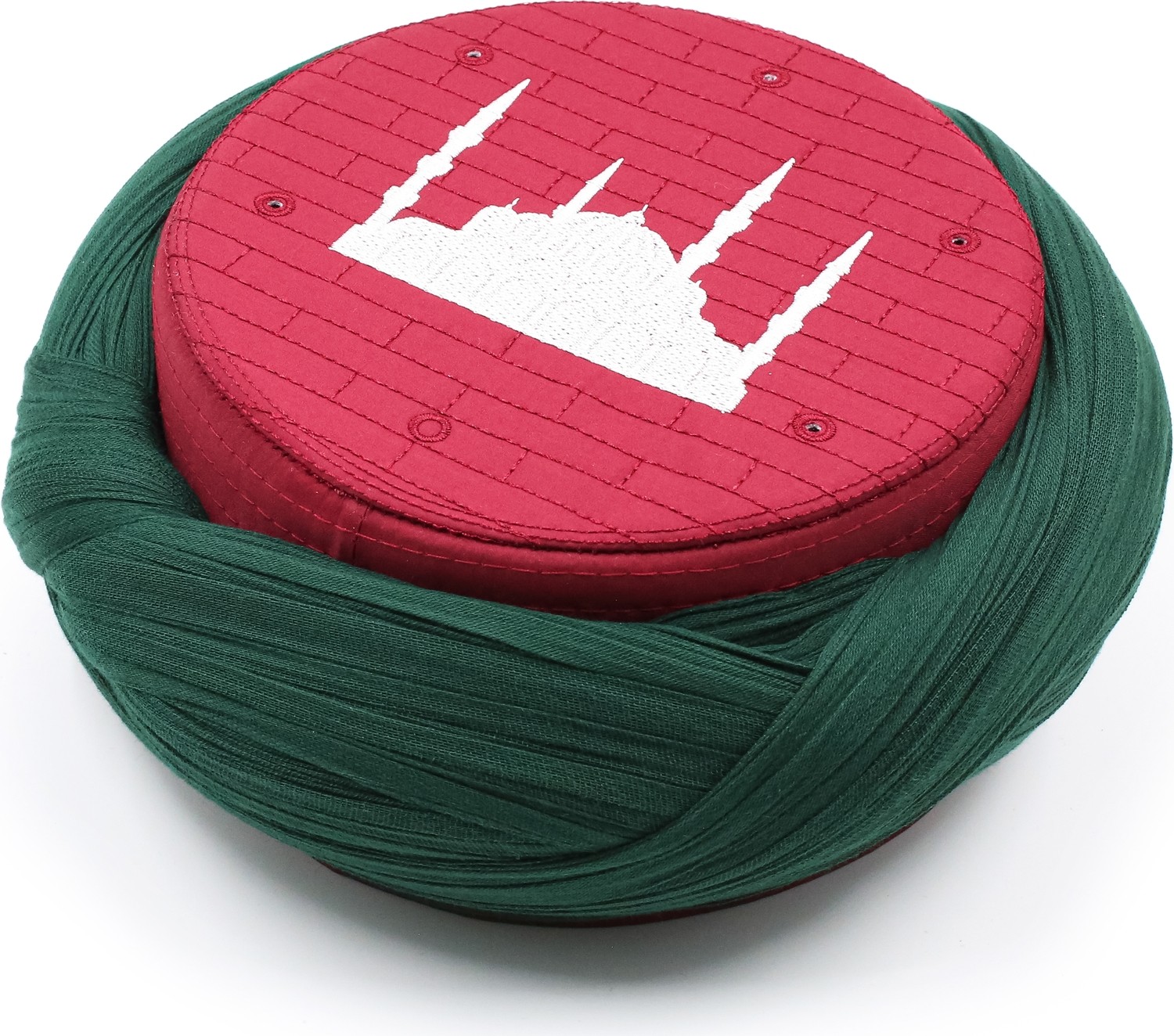 Sarıkhane Cami Sarığı, Yeşil Kumaş, Bordo Takke, Çapraz Sarım, Cami Nakışlı, 7 Metre görsel 4