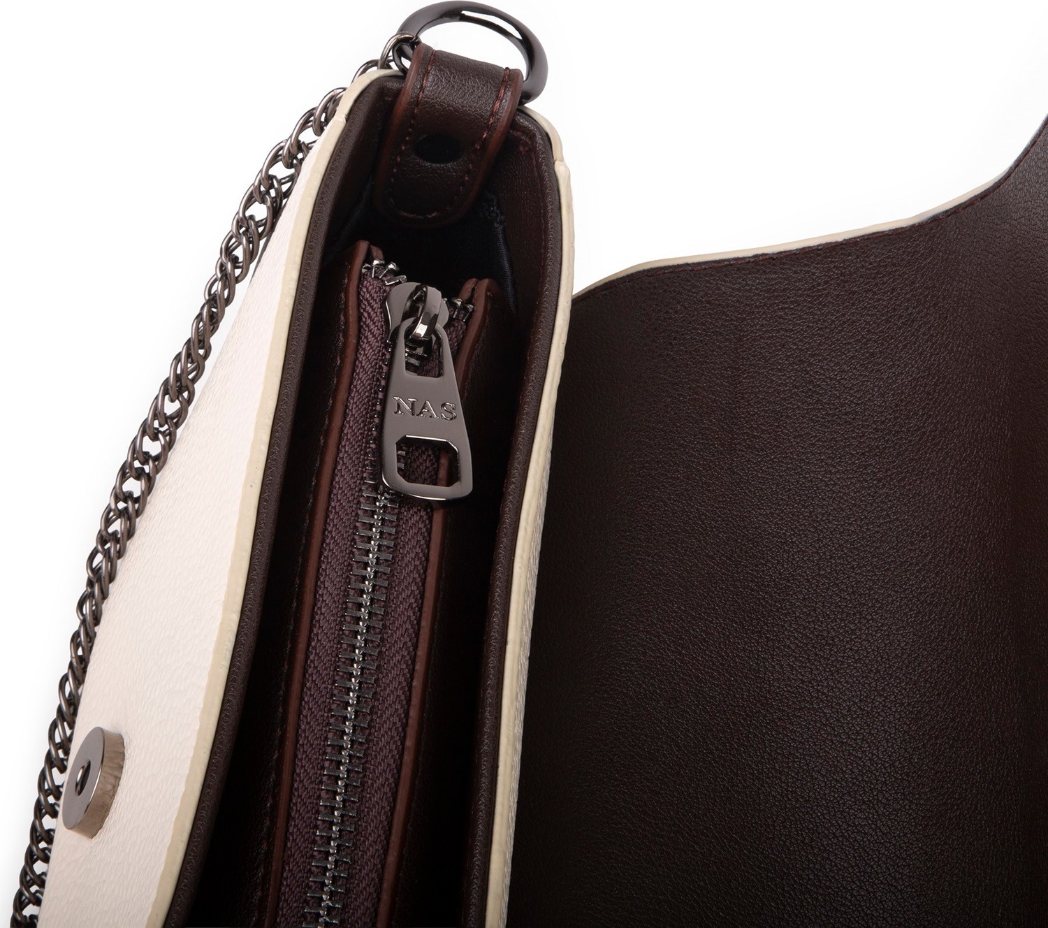 Nas Bag Mini Kapaklı Çapraz Çanta (En 20 cm , Boy 12 Cm) Krem Kahve Lopez görsel 4