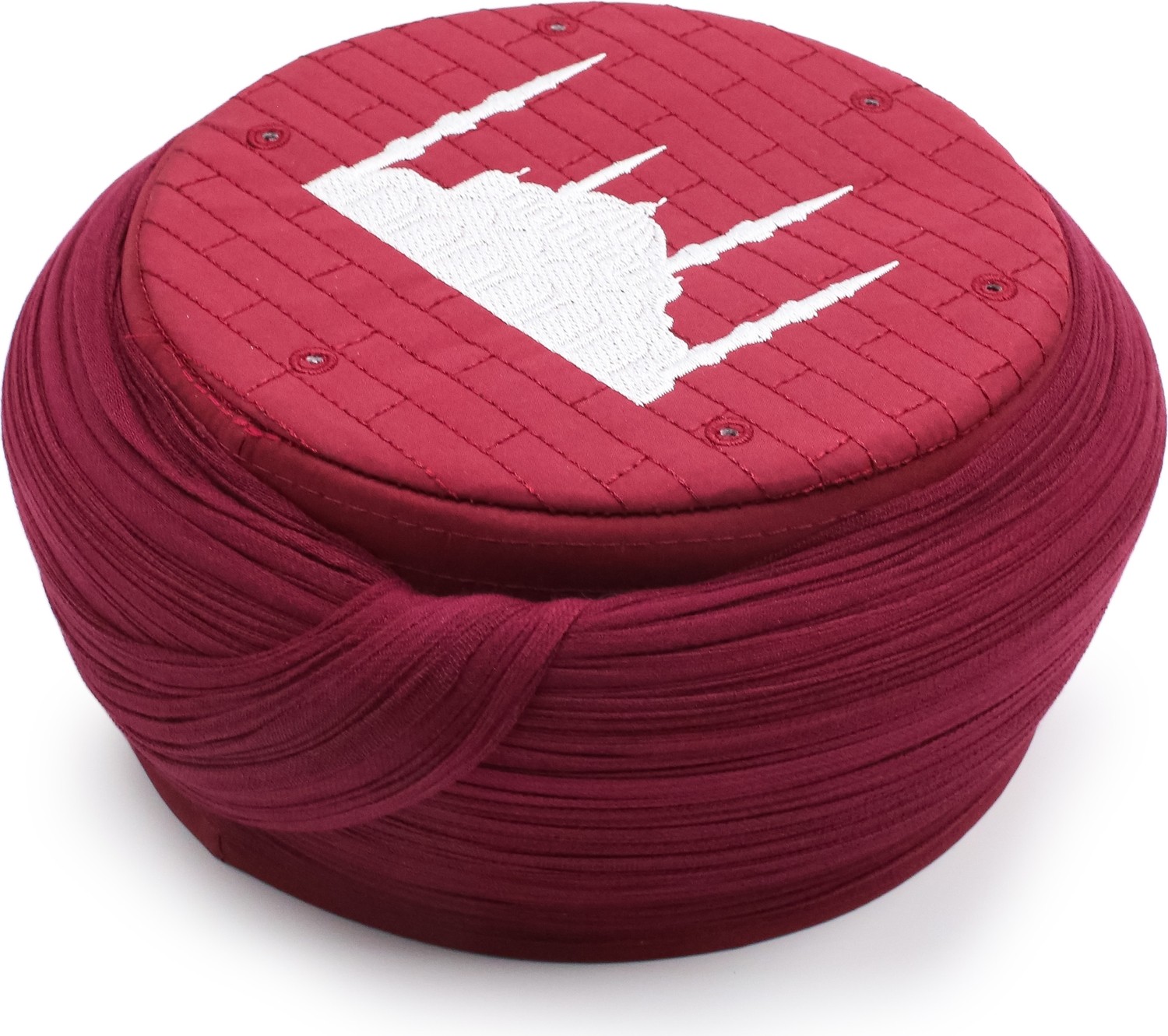 Sarıkhane Cami Sarığı, Bordo Kumaş, Bordo Takke, Yuvarlak Sarım, Cami Nakışlı, 7 Metre görsel 4