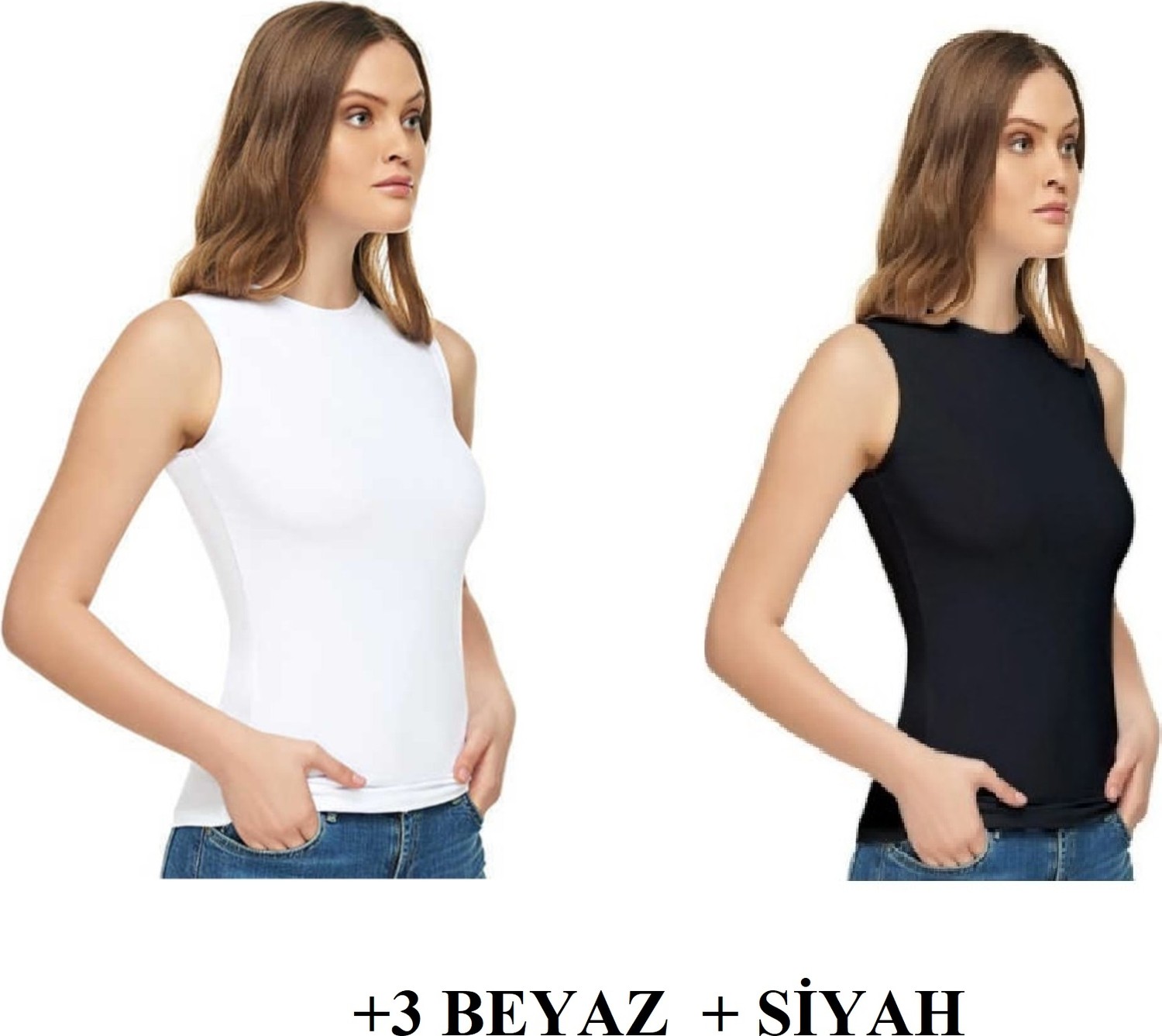 Tutku Elit 2201 Elastan Sıfır Kol 6 Adet Kadın Likralı Kadın Atlet (+3 Siyah +3 Beyaz) görsel 7