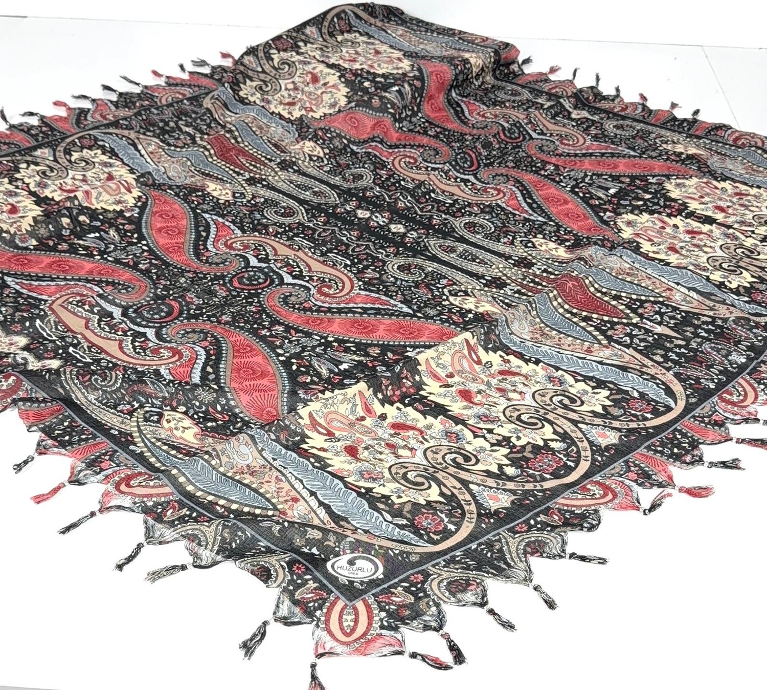 Huzurlu İpek Sökme Boncuklu Pamuk Yazma - 06566-08 görsel 7