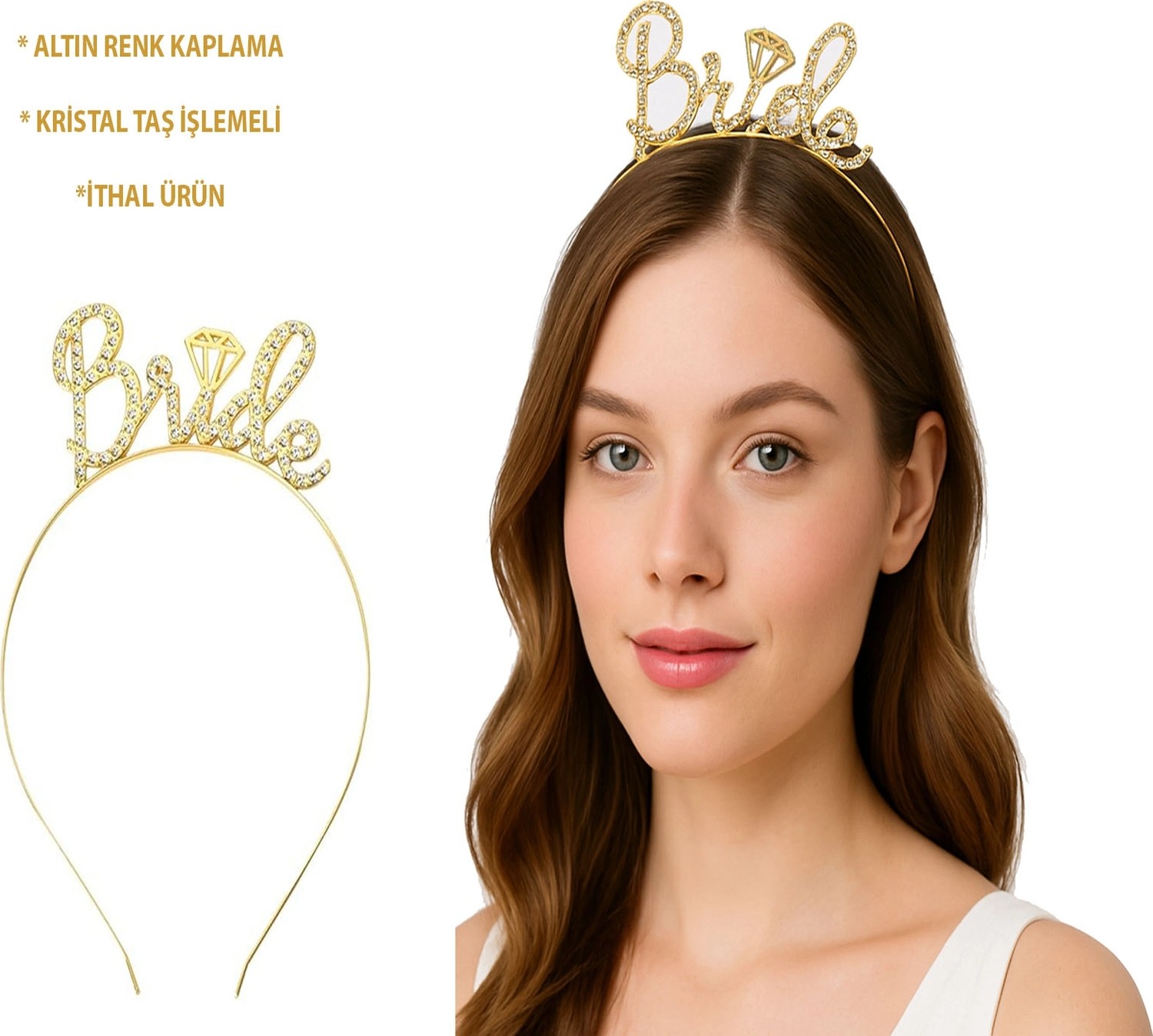 Semel Altın Renkli Taşlı “bride” Gelin Tacı, El Yazısı Yazı Tipiyle BX40