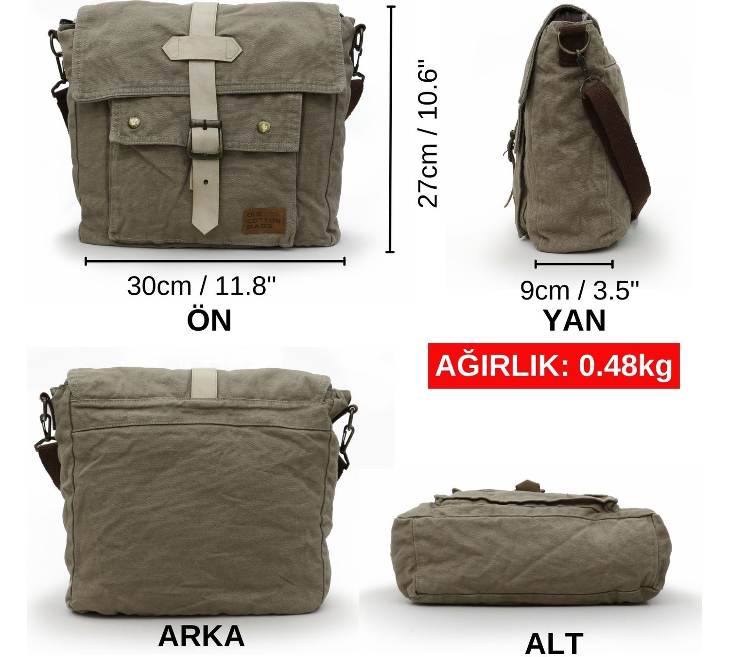 Old Cotton Cargo 7170 Haki Renkli Postacı Omuz Çantası Günlük Kullanım İçin Ergonomik Tasarım görsel 3