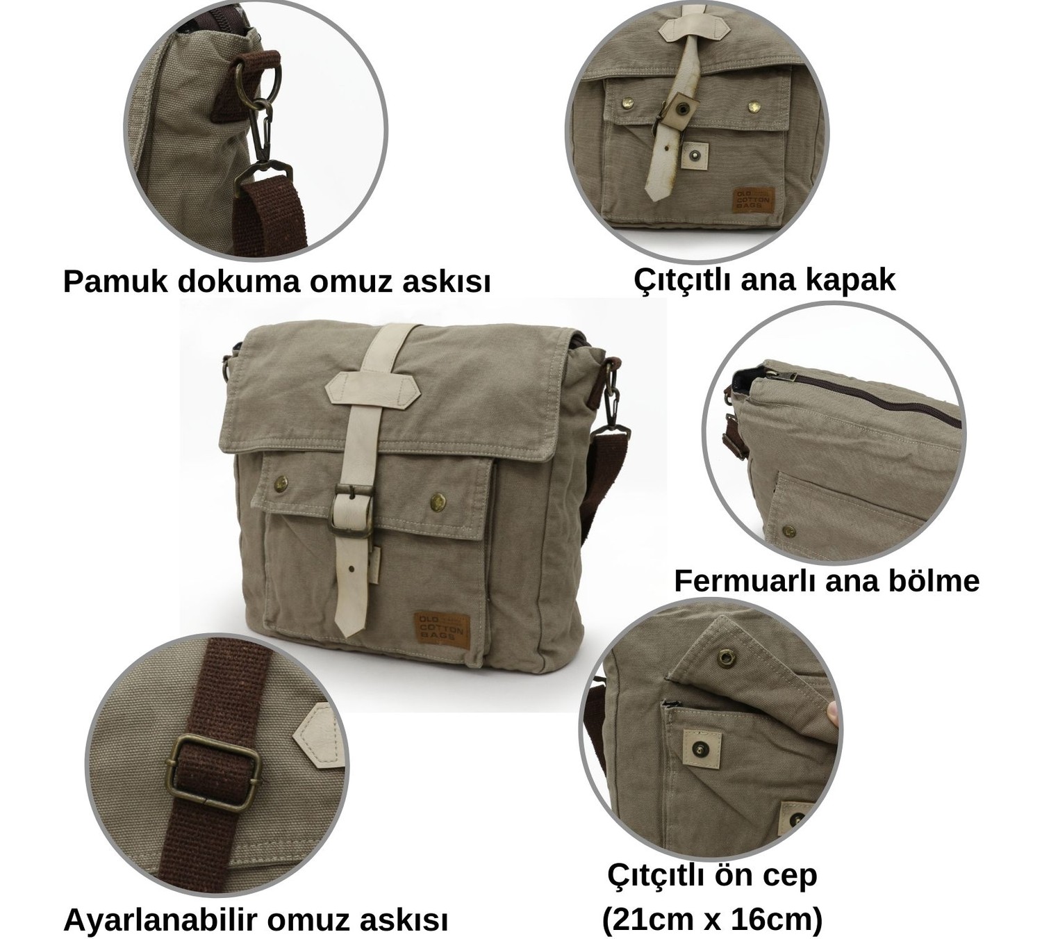 Old Cotton Cargo 7170 Haki Renkli Postacı Omuz Çantası Günlük Kullanım İçin Ergonomik Tasarım görsel 5