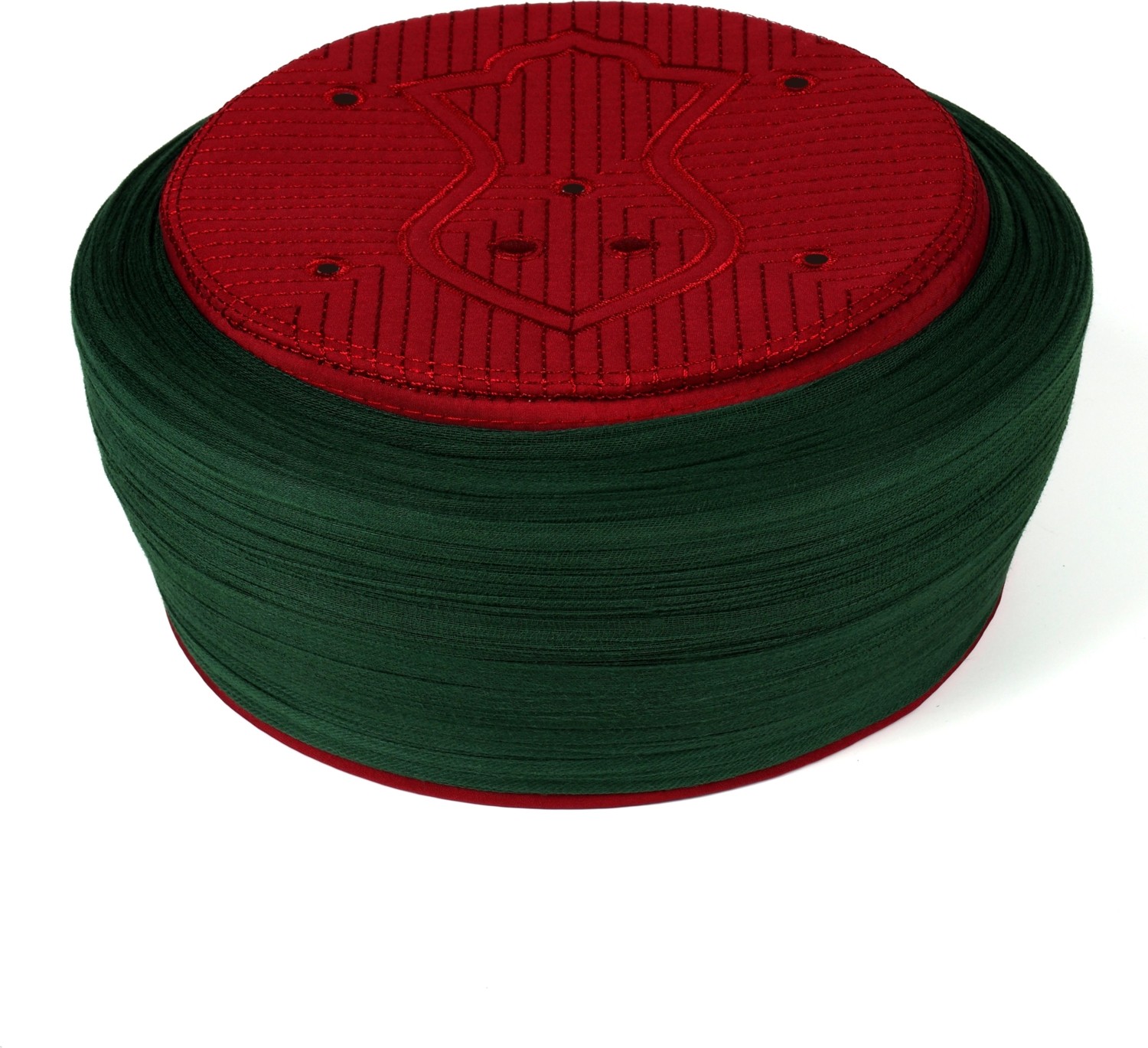 Sarıkhane Namaz Sarığı - Yeşil Kumaş - Bordo Takke - Düz Sarım - Nâli Şerif - 7 Metre
