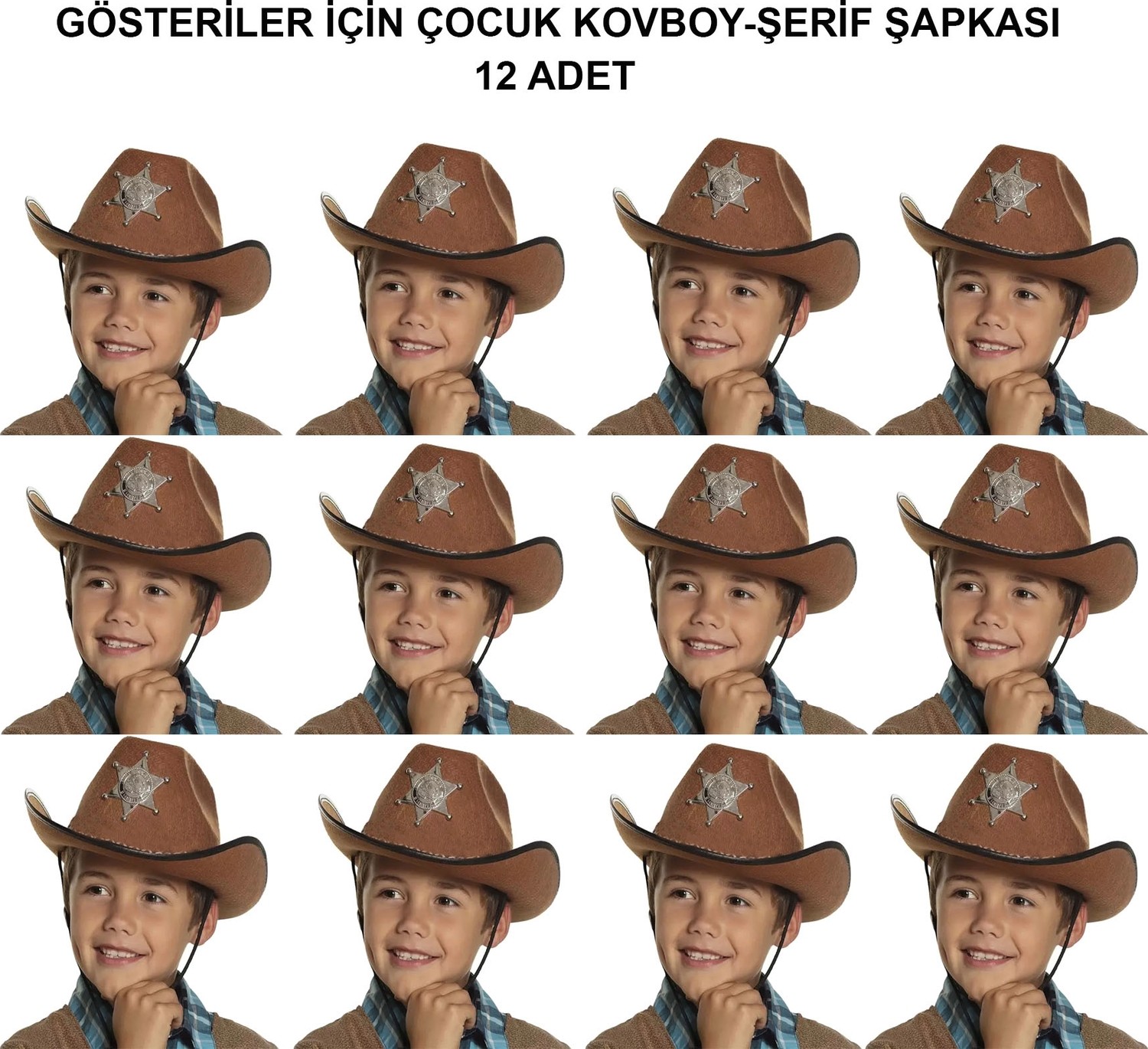 TeknoKapsül Kovboy Şerif Şapkası Kahve 12 Adet - Kostüm, Parti ve Gösteri Şapkası