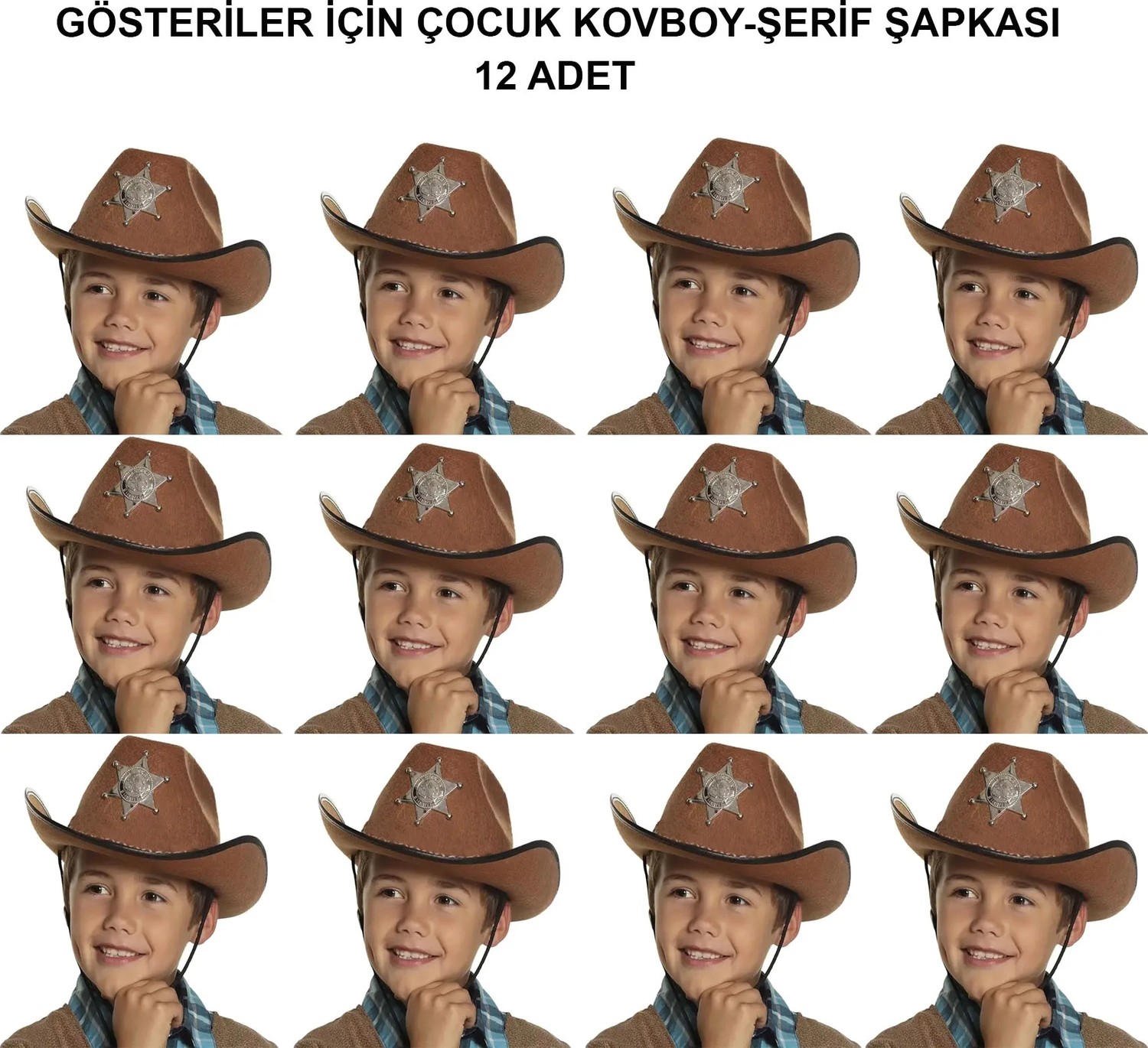 TeknoKapsül Kovboy Şerif Şapkası Kahve 12 Adet - Kostüm, Parti ve Gösteri Şapkası