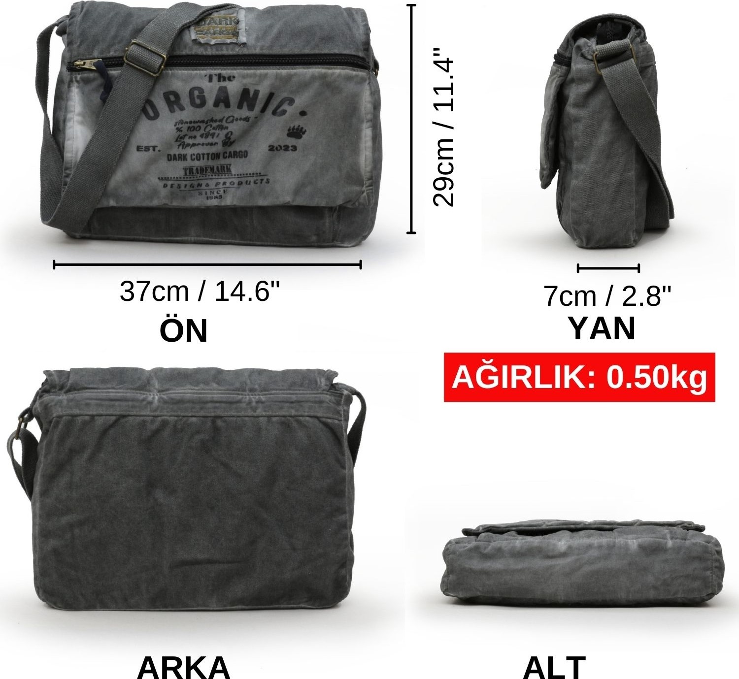Dark Cotton 8128 Salaş Kanvas Omuz Postacı Koyu Kahverengi 15.6" Laptop Okul Seyahat Günlük Vintage Pamuk Çanta görsel 2
