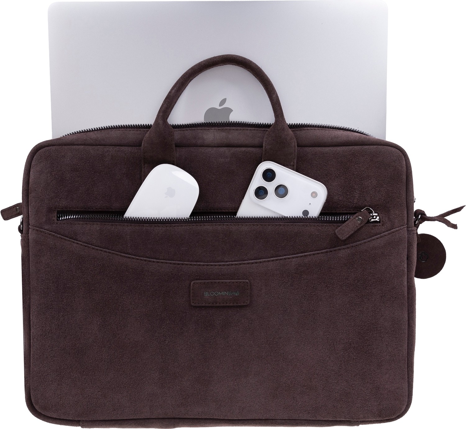 BloominBag Mocha Still Hakiki Süet Deri 15-16 Inç Macbook/laptop Çantası görsel 6