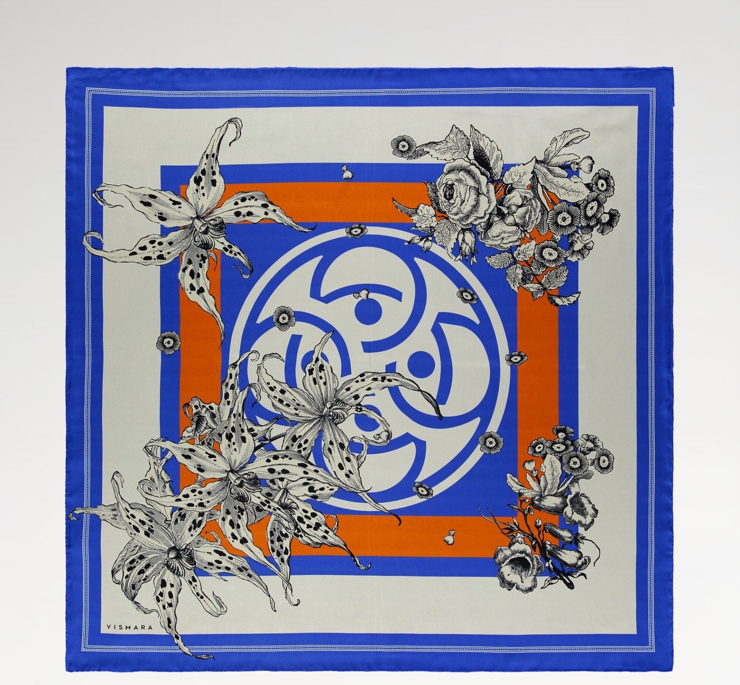 Vismara Milano Kadın Monogram Flora Desenli Tivil Ipek Eşarp görsel 5