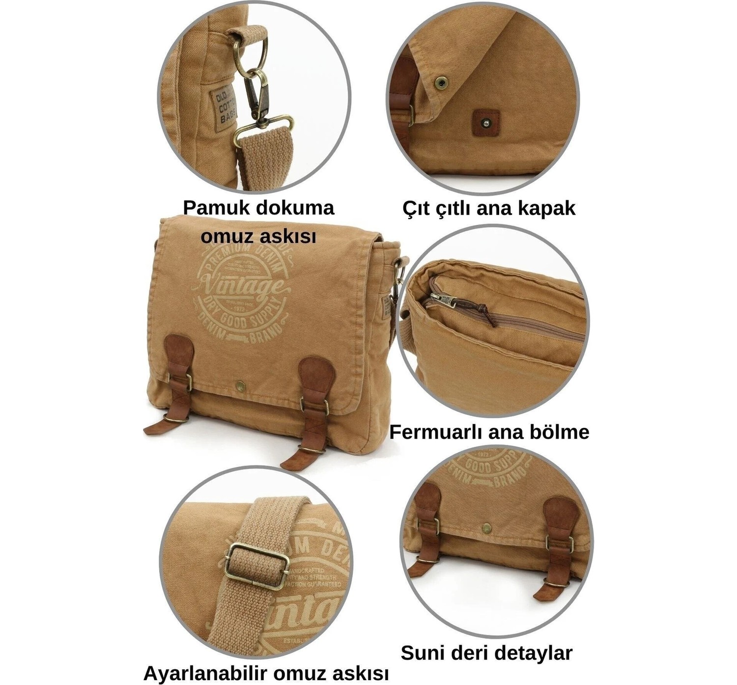 Mandosi Unisex Vintage Postacı Çantası Laptop Evrak ve Okul Omuz Çantası - 8045 görsel 5
