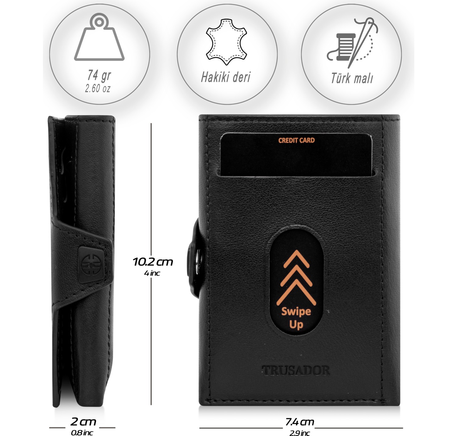 Trusador Toscana Carbon Kartlık Deri Cüzdan Unisex Rfid Korumalı Erkek Kadın Mini Hediye görsel 3
