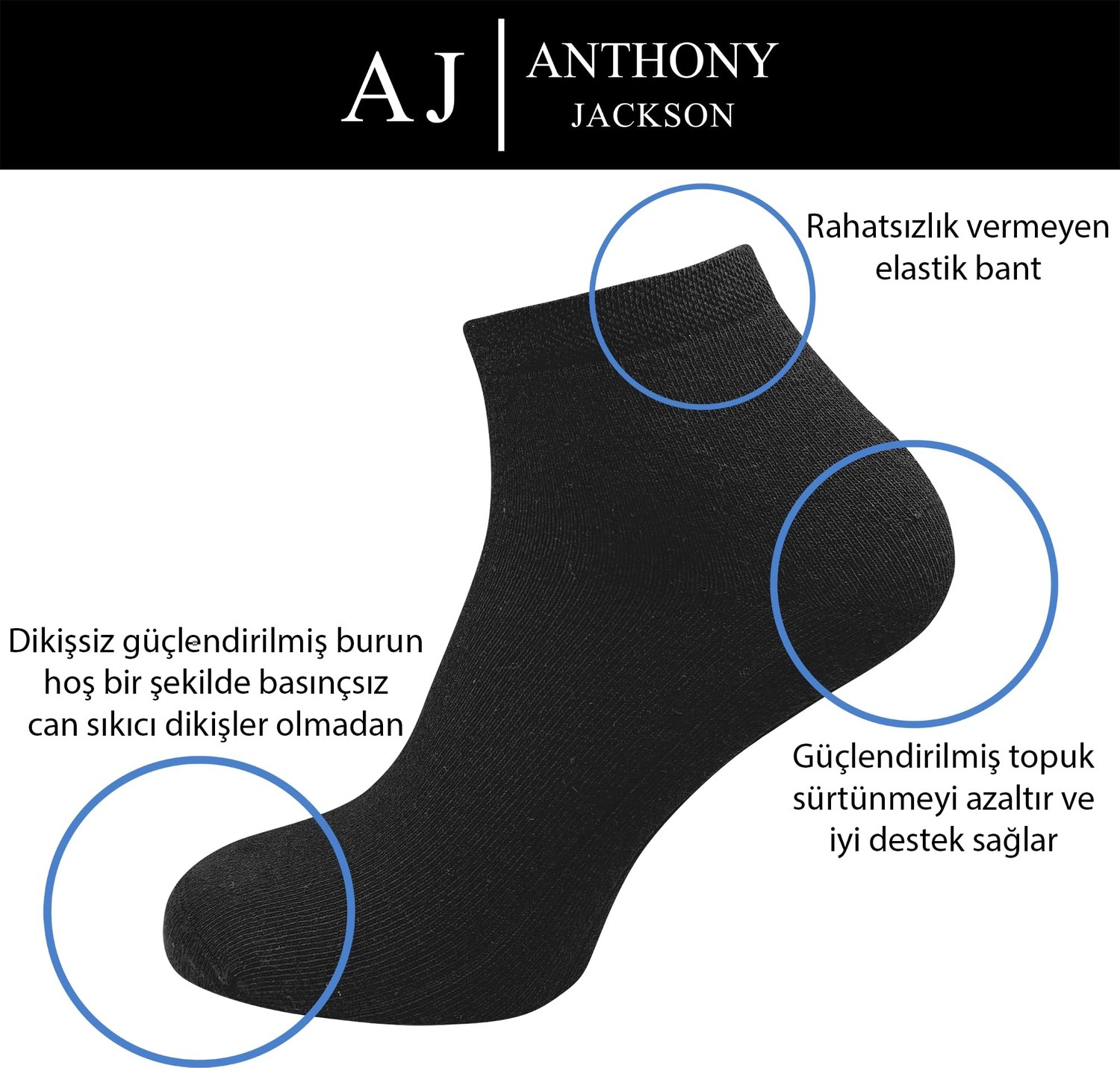 Aesco Anthony Jackson 10 Çift Kutulu Bambu Premium Bay-Bayan Patik Çorap - Bilek Boy Kısa Spor Koşu ve Yürüyüş Çorabı Jesus (Siyah, 43-46) görsel 3