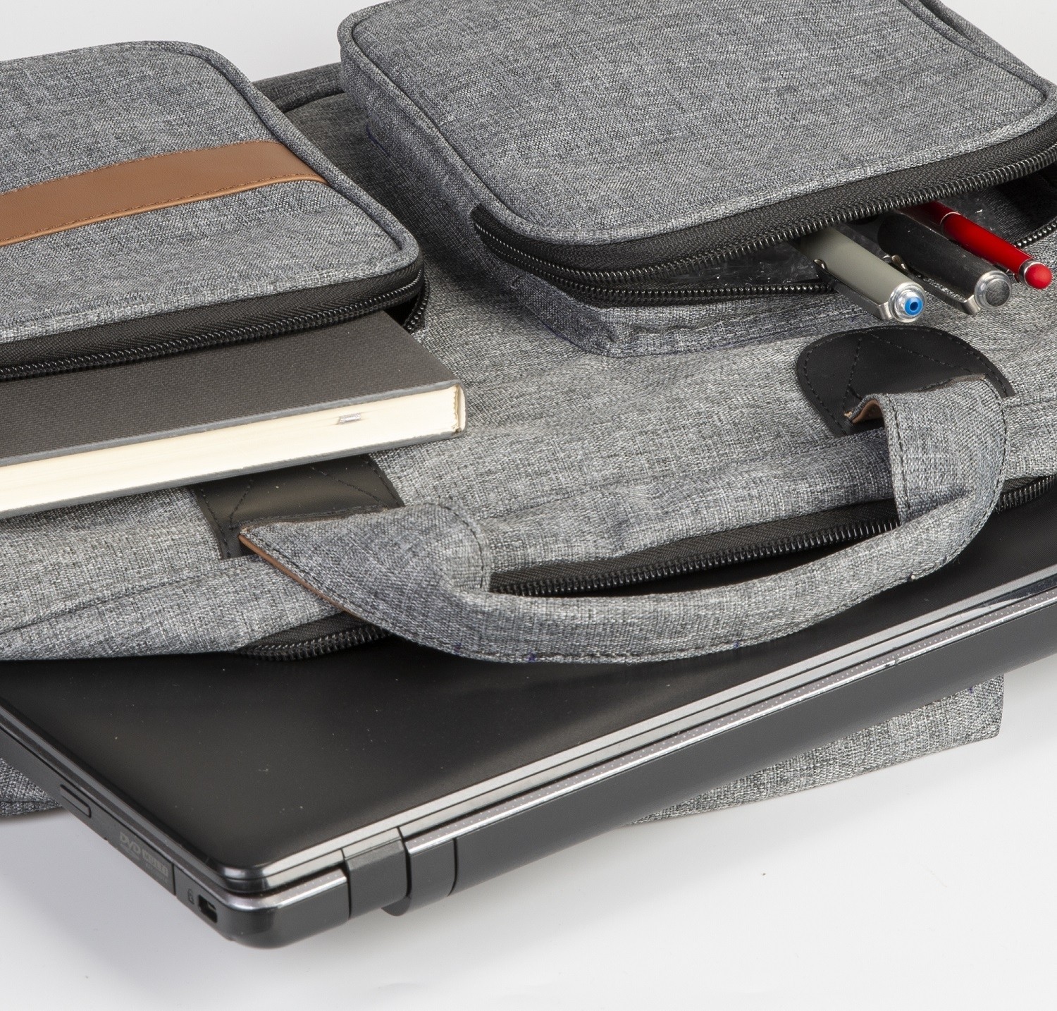 MirEr Laptop Çantası Suya Dayanıklı Gri Çok Bölmeli Askılı Evrak Çantası Ergonomik Tasarım görsel 3