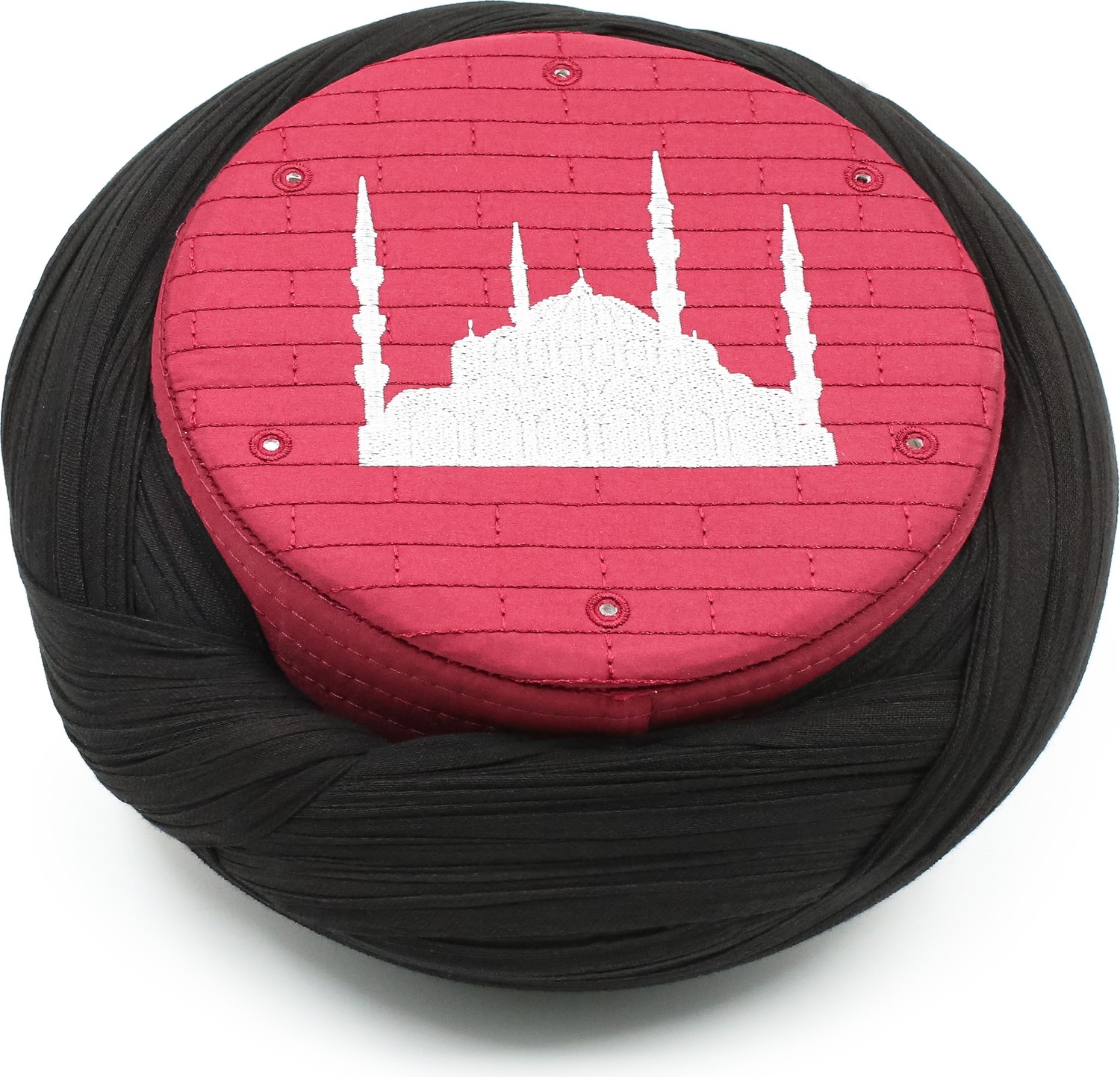 Sarıkhane Cami Sarığı, Siyah Kumaş, Bordo Takke, Çapraz Sarım, Cami Nakışlı, 7 Metre