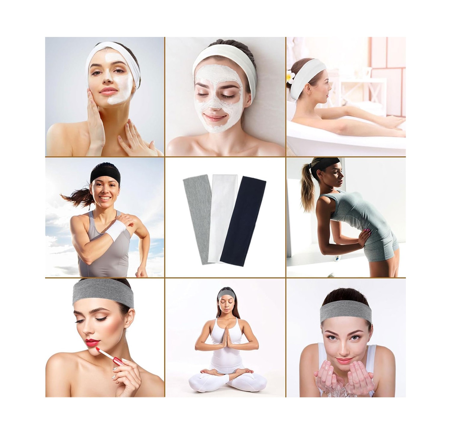 Salvia Dione Spor Saç Bantları - Elastik Kaymaz İnce Saç Ter Kafa Bandı Bandana, Kadın & Erkek Koşu Fitness Yoga Pilates Makyaj Yüz Yıkama Atletik Egzersiz Saç Bandı Siyah görsel 5