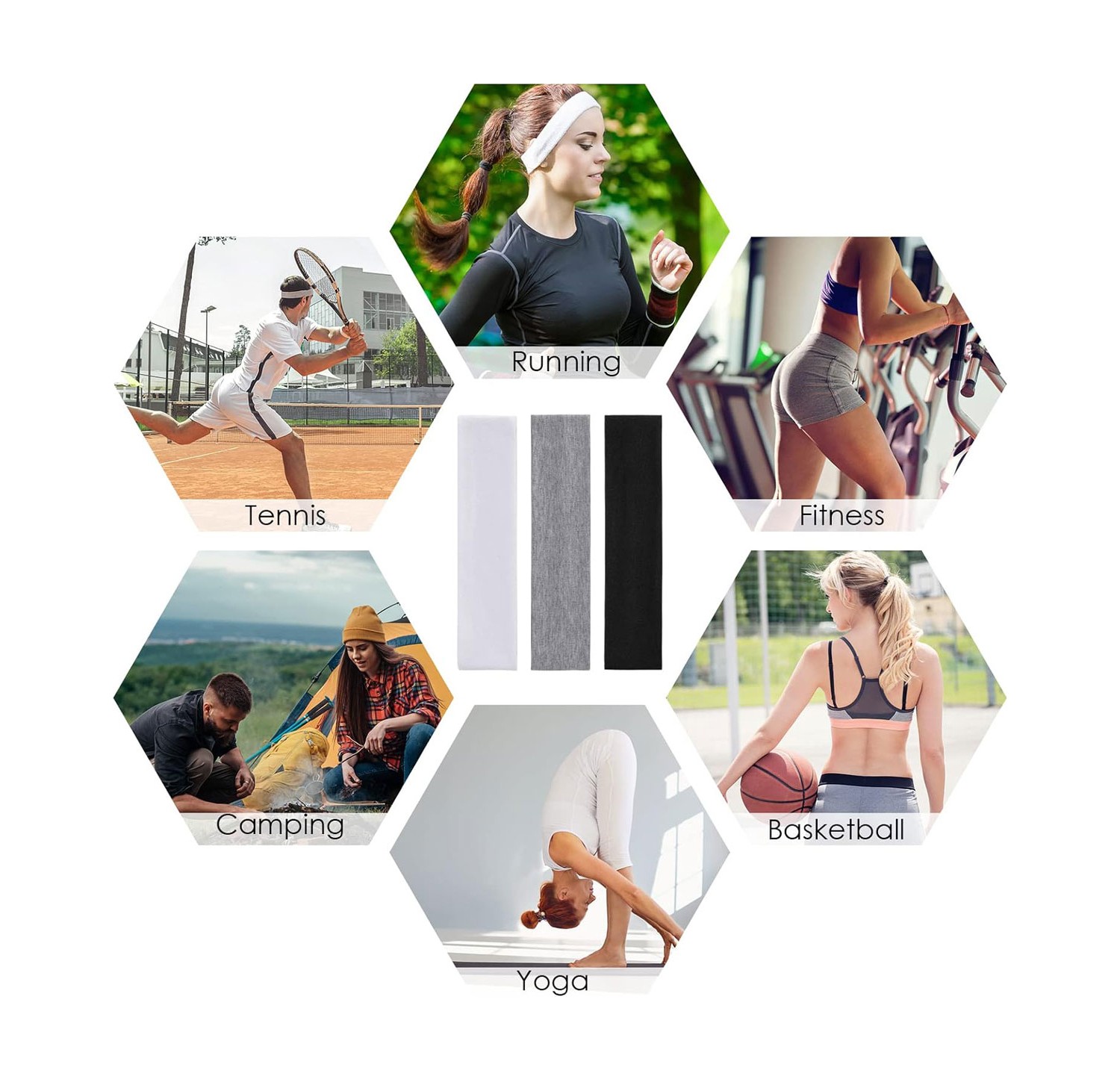 Salvia Dione Spor Saç Bantları - Elastik Kaymaz İnce Saç Ter Kafa Bandı Bandana, Kadın & Erkek Koşu Fitness Yoga Pilates Makyaj Yüz Yıkama Atletik Egzersiz Saç Bandı Siyah görsel 4