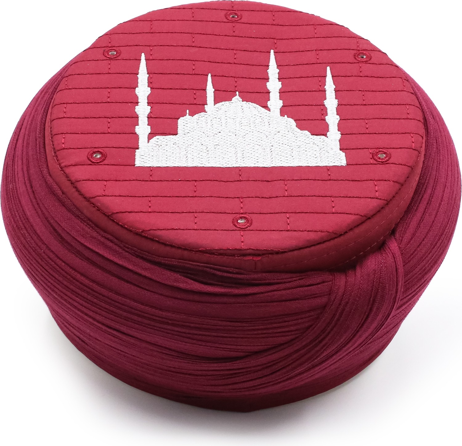 Sarıkhane Cami Sarığı, Bordo Kumaş, Bordo Takke, Yuvarlak Sarım, Cami Nakışlı, 7 Metre