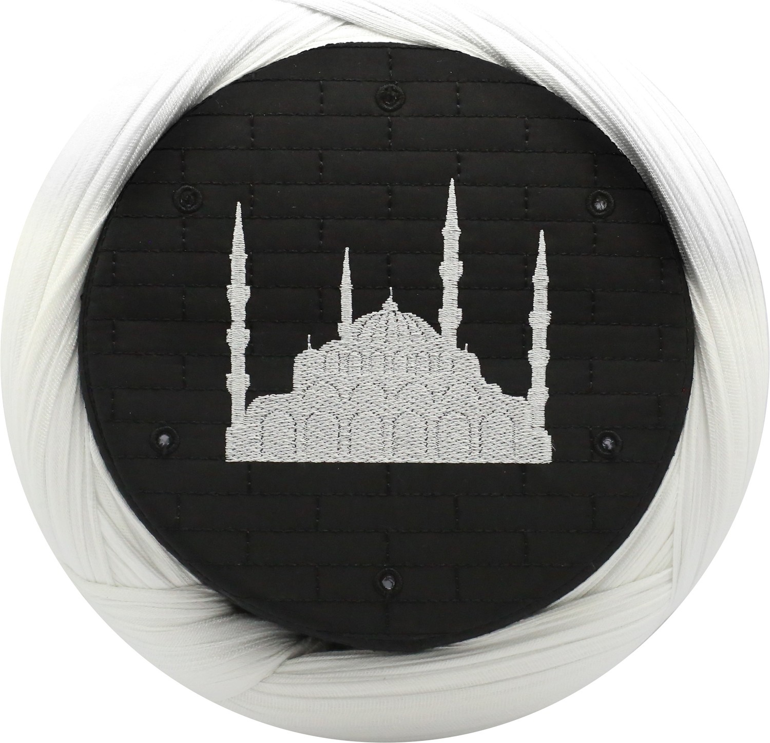 Sarıkhane Cami Sarığı, Beyaz Kumaş, Siyah Takke, Çapraz Sarım, Cami Nakışlı, 7 Metre görsel 2
