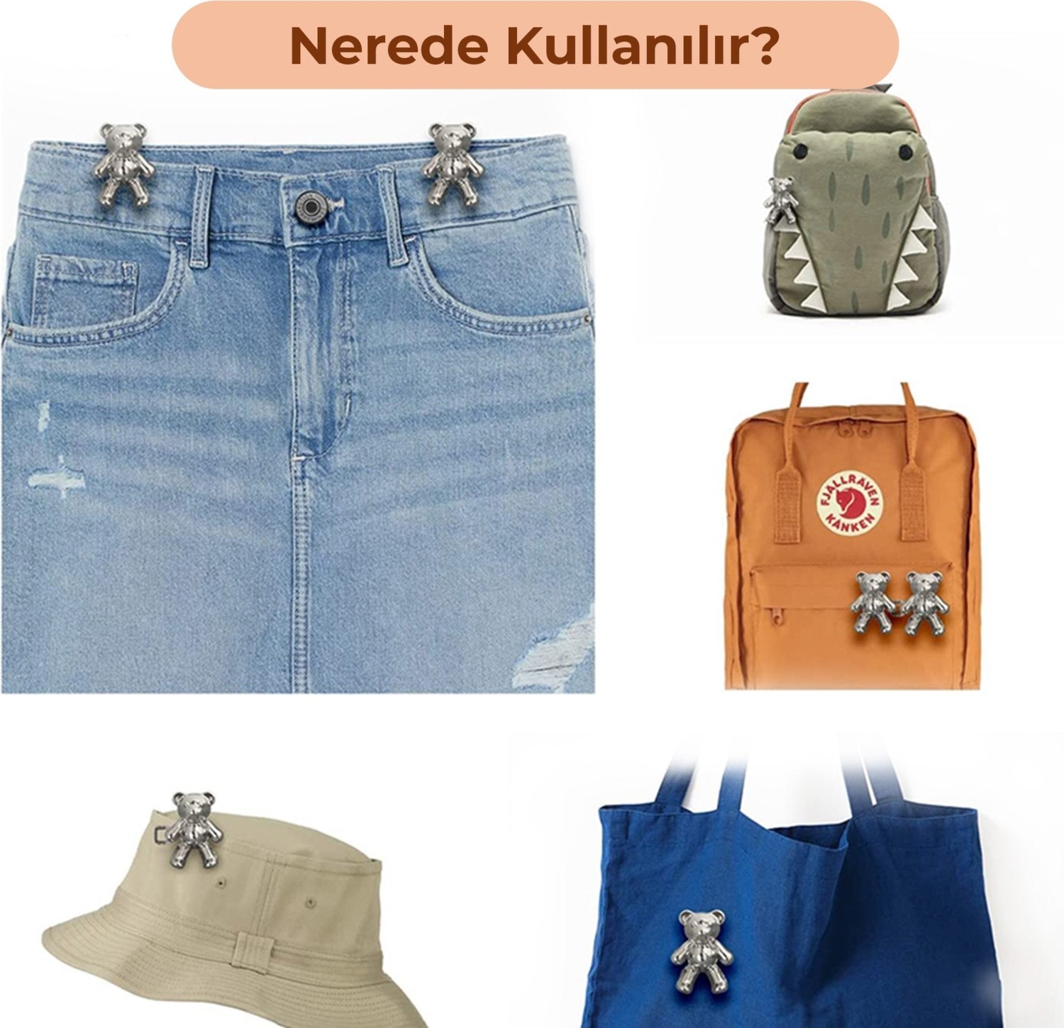 Gucso Pantolon Beli Daraltma Aparatı, Broş, Ayıcık Kemer , Gümüş Renk Ayıcık Bel Daraltma Çıtçıtı, Dayanıklı Demir Çıtçıt, Kot Pantolon Daraltma Aparatı, Kadın görsel 8
