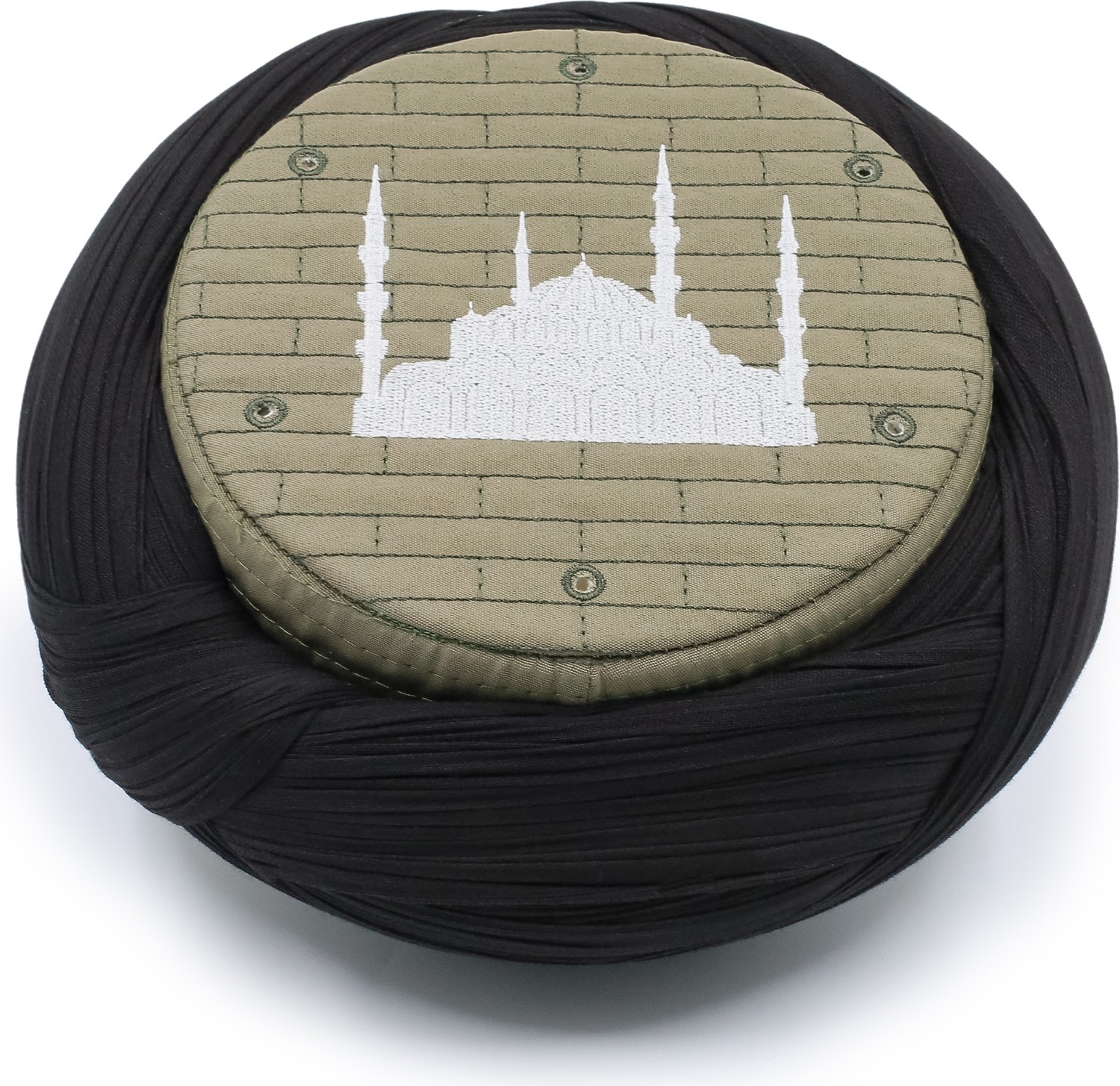 Sarıkhane Cami Sarığı, Siyah Kumaş, Yeşil Takke, Çapraz Sarım, Cami Nakışlı, 7 Metre