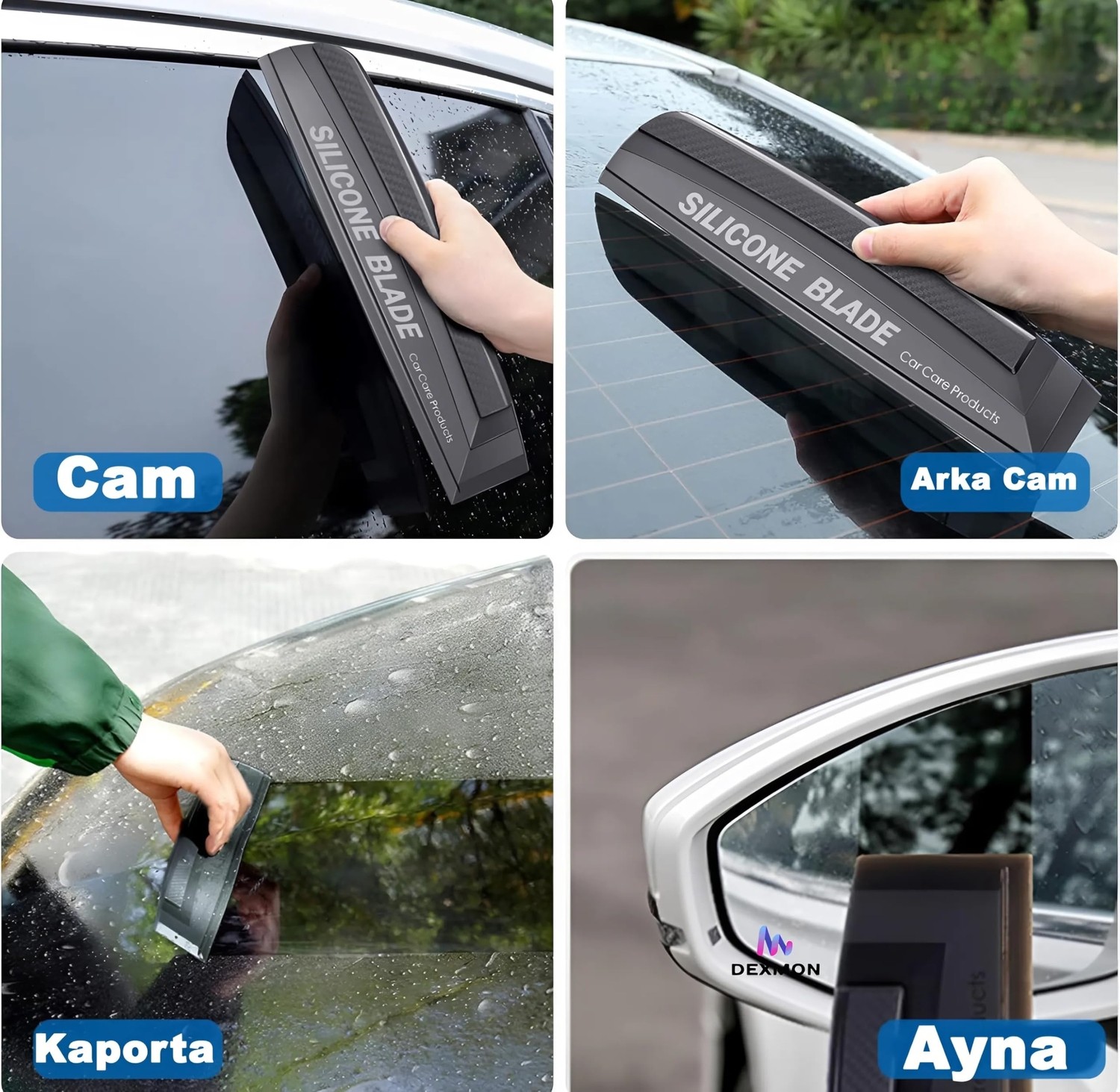 Aesco Oto Araba Araç Cam ve Kaporta Su Temizlik Kurutma Sileceği Çekçek Çizmez Tutma Aparatlı Silikon görsel 4