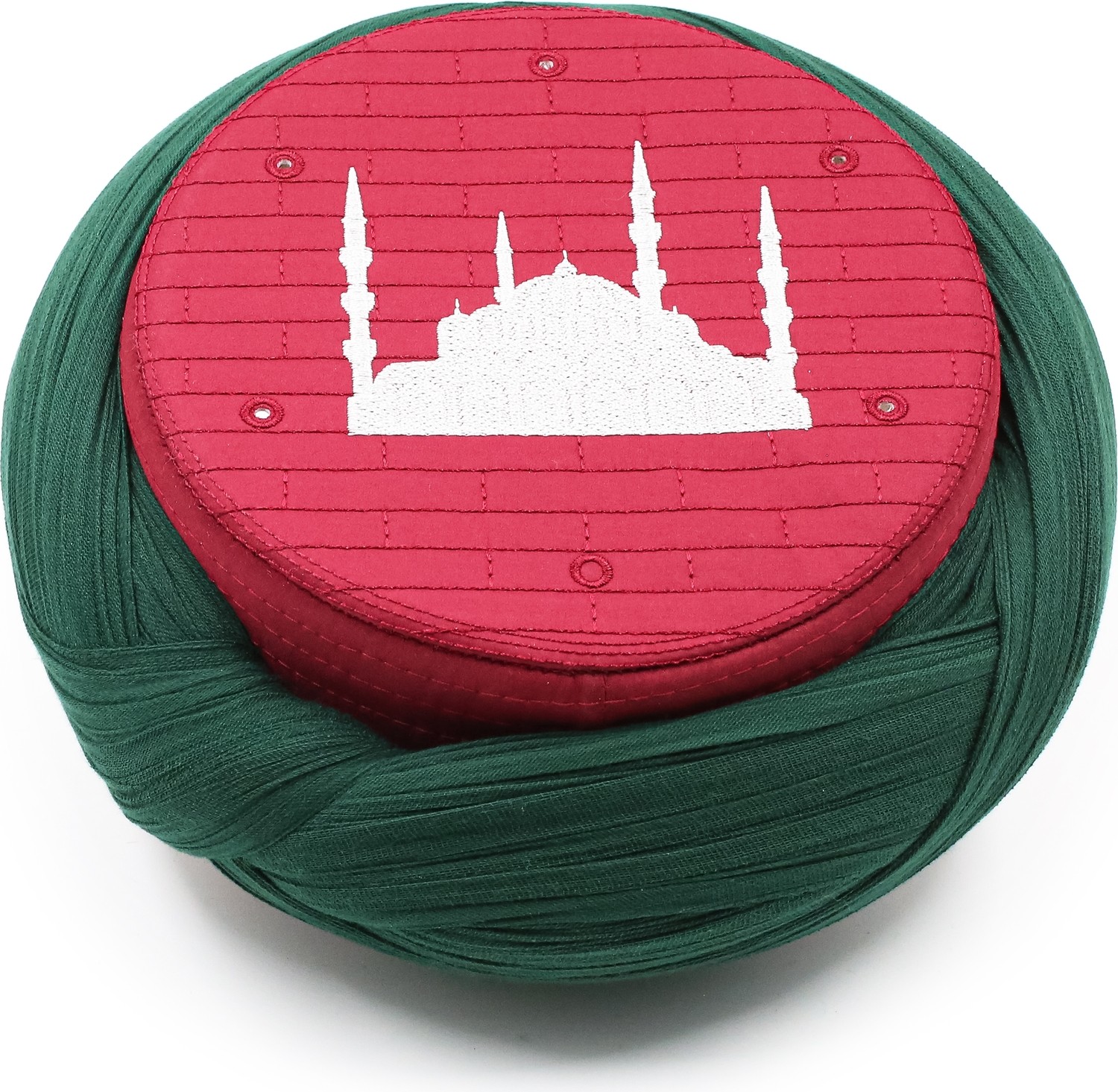Sarıkhane Cami Sarığı, Yeşil Kumaş, Bordo Takke, Çapraz Sarım, Cami Nakışlı, 7 Metre