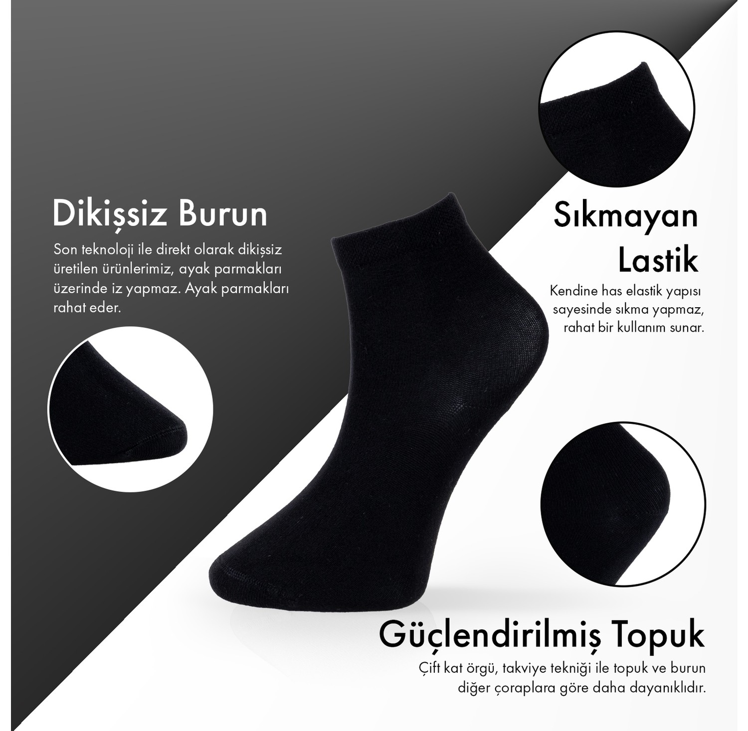 Lion Monroe Saf Bambu Yazlık Erkek Yarım Konç Düz Kısa Siyah Çorap Dikişsiz Premium Hediye Kutulu 6'lı Softaura Series L5952AZNP görsel 3