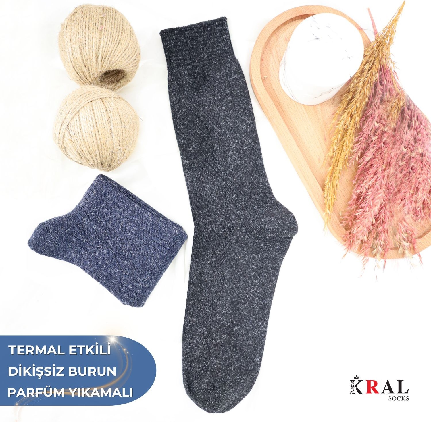 Kral Socks 2 Çift Erkek Termal Lambswool Yün Çorap görsel 4