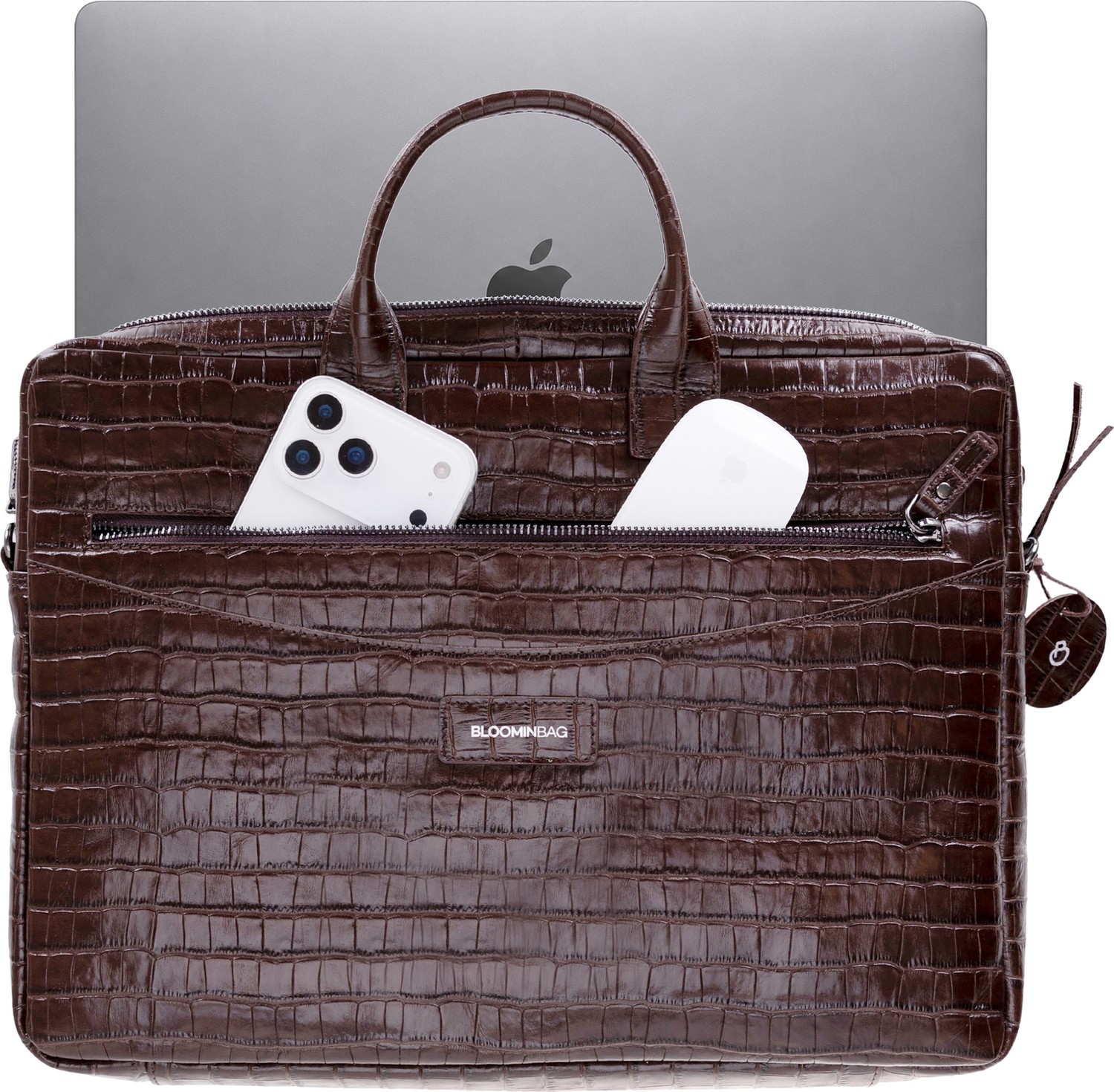 BloominBag Mocha Croco Hakiki Deri 15-16 Inç Macbook/laptop Çantası görsel 3