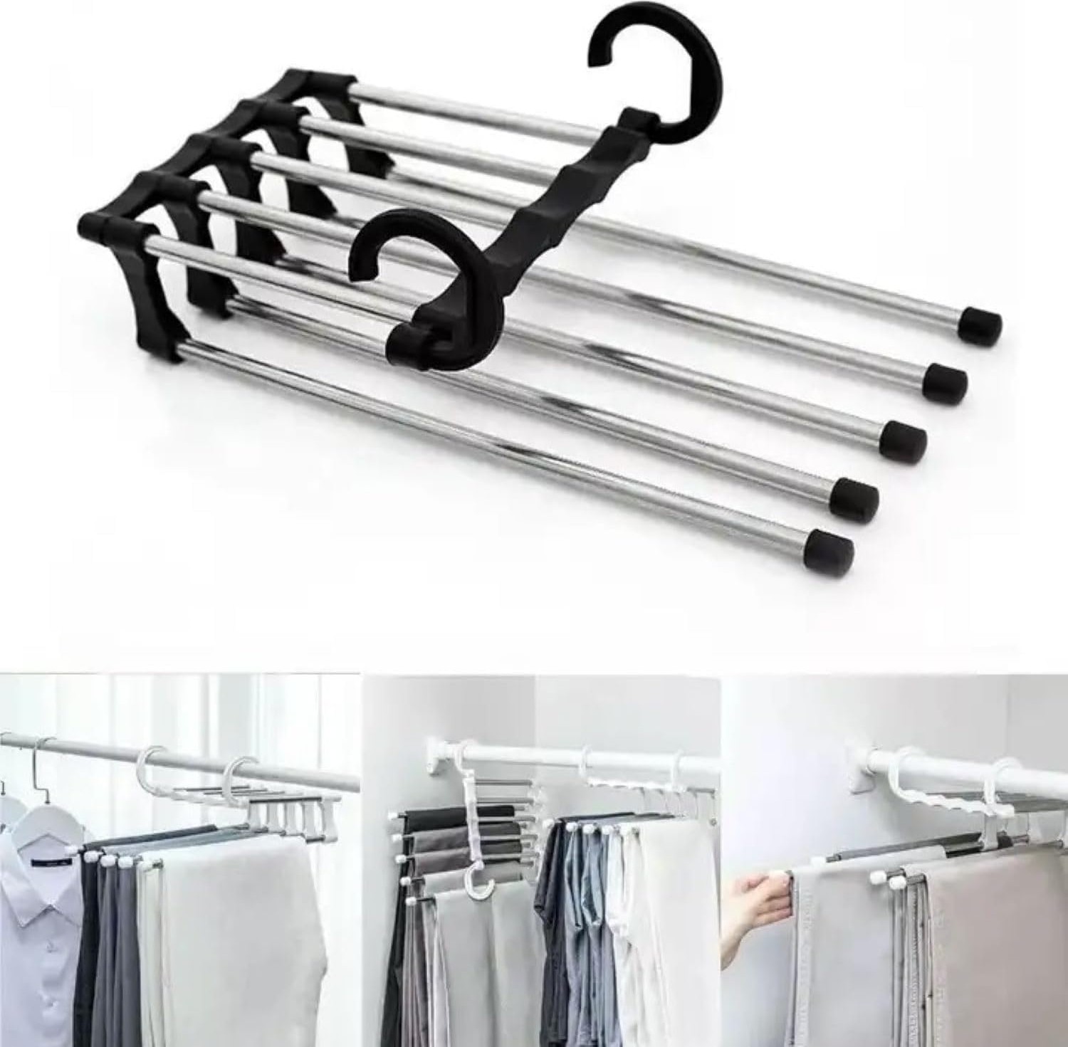 Odea Orret Home 2 Katlı Katlanabilir 5'li Pantolon Askısı,pantolon,kravat,etek Için Organizer Askı (Siyah) görsel 2