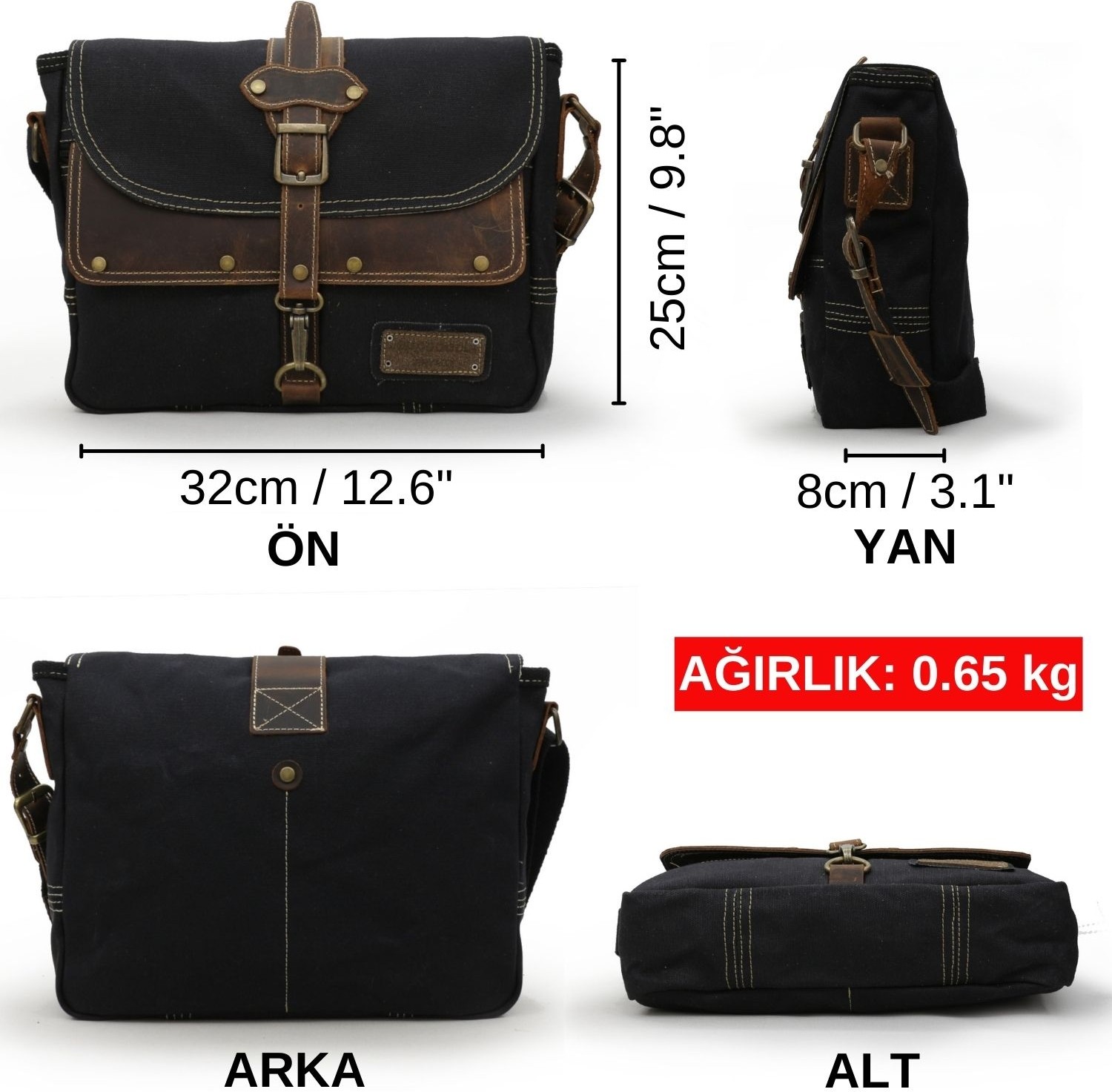 Cappadocia Vintage 4047 Antiochia Hakiki Deri Siyah Kahve Omuz Postacı Okul Suya Dayanıklı Mumlu Kanvas Laptop Çantası görsel 7