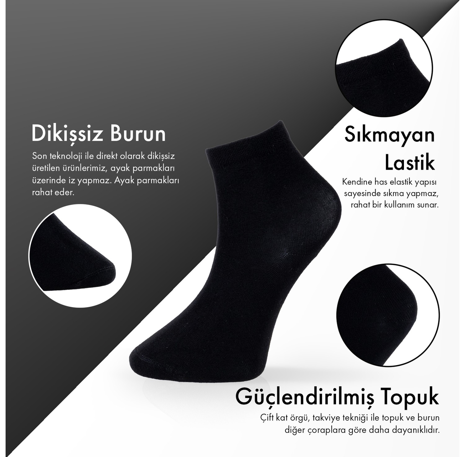 Lion Monroe Saf Bambu Yazlık Erkek Yarım Konç Düz Kısa Siyah Çorap Dikişsiz Premium Hediye Kutulu 6'lı Softaura Series L5952AZNP görsel 7