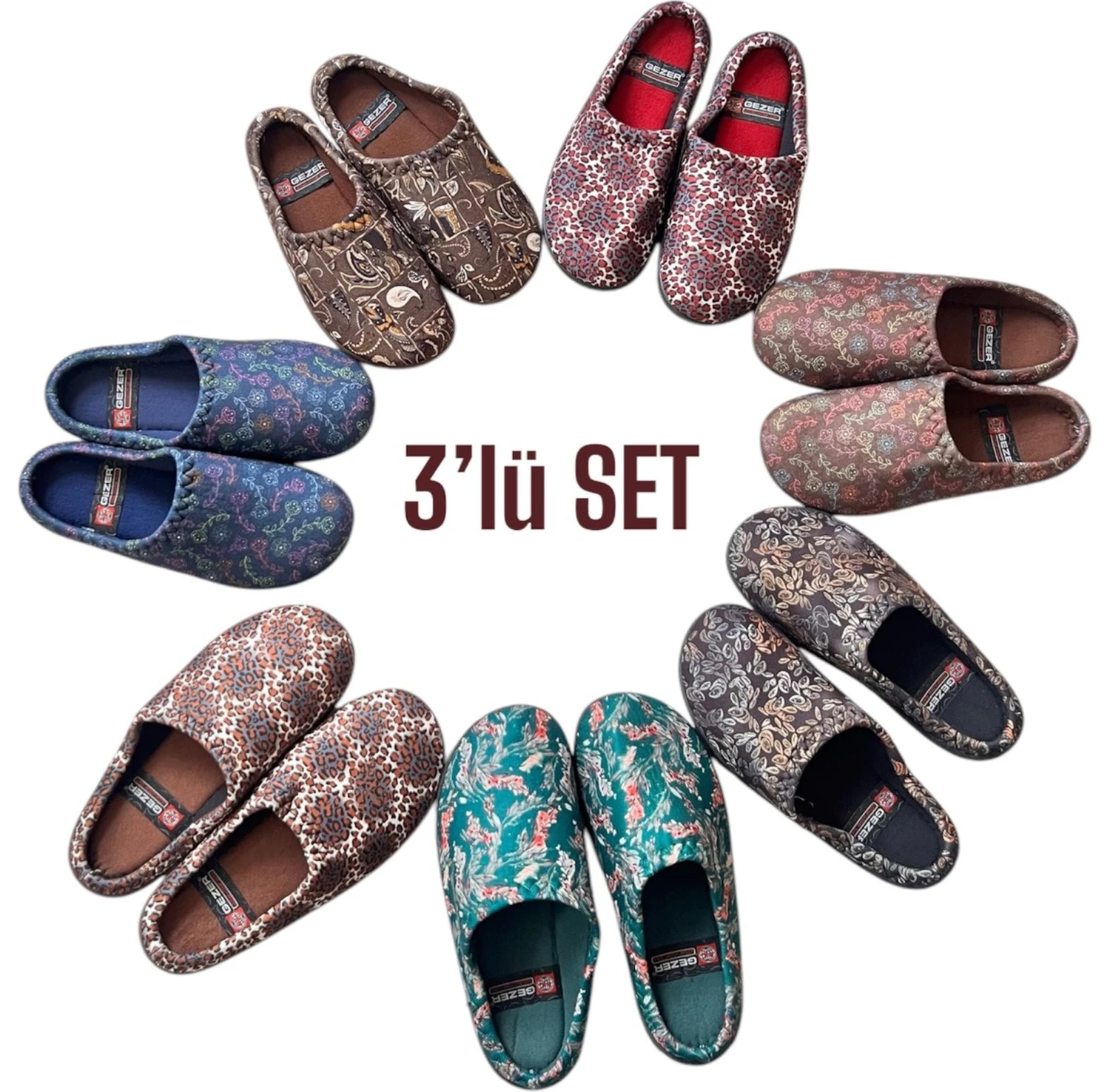 Resim Kadın Ev Terlik ( 3lü Set ) Halı Terliği Zenne Gezer Gondol Kadın Terlik 