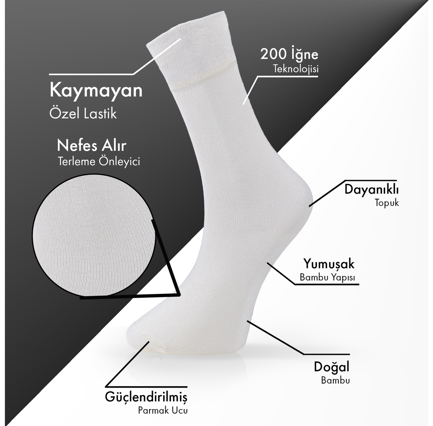 Lion Monroe Saf Bambu 4 Mevsim Erkek Soket Uzun Düz Siyah Çorap Dikişsiz Premium Hediye Kutulu 6'lı Prime Bamboo Serisi L5952AZNB görsel 6