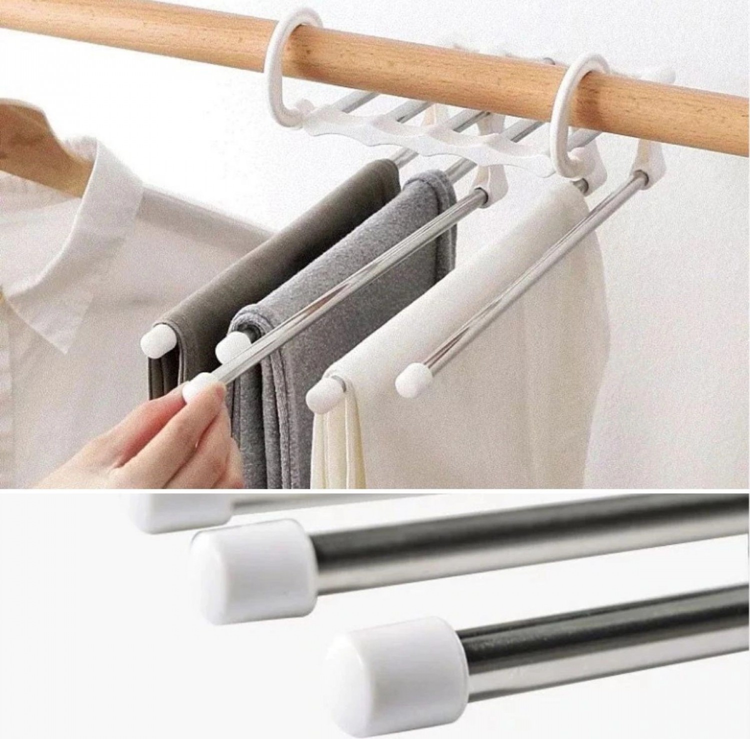 Hace Bazaar Hareketli Dolap Içi Pantolon Kravat Şal Askı Sistemi Düzenleyici Katmanlı Askılık Organizer (4887) görsel 3