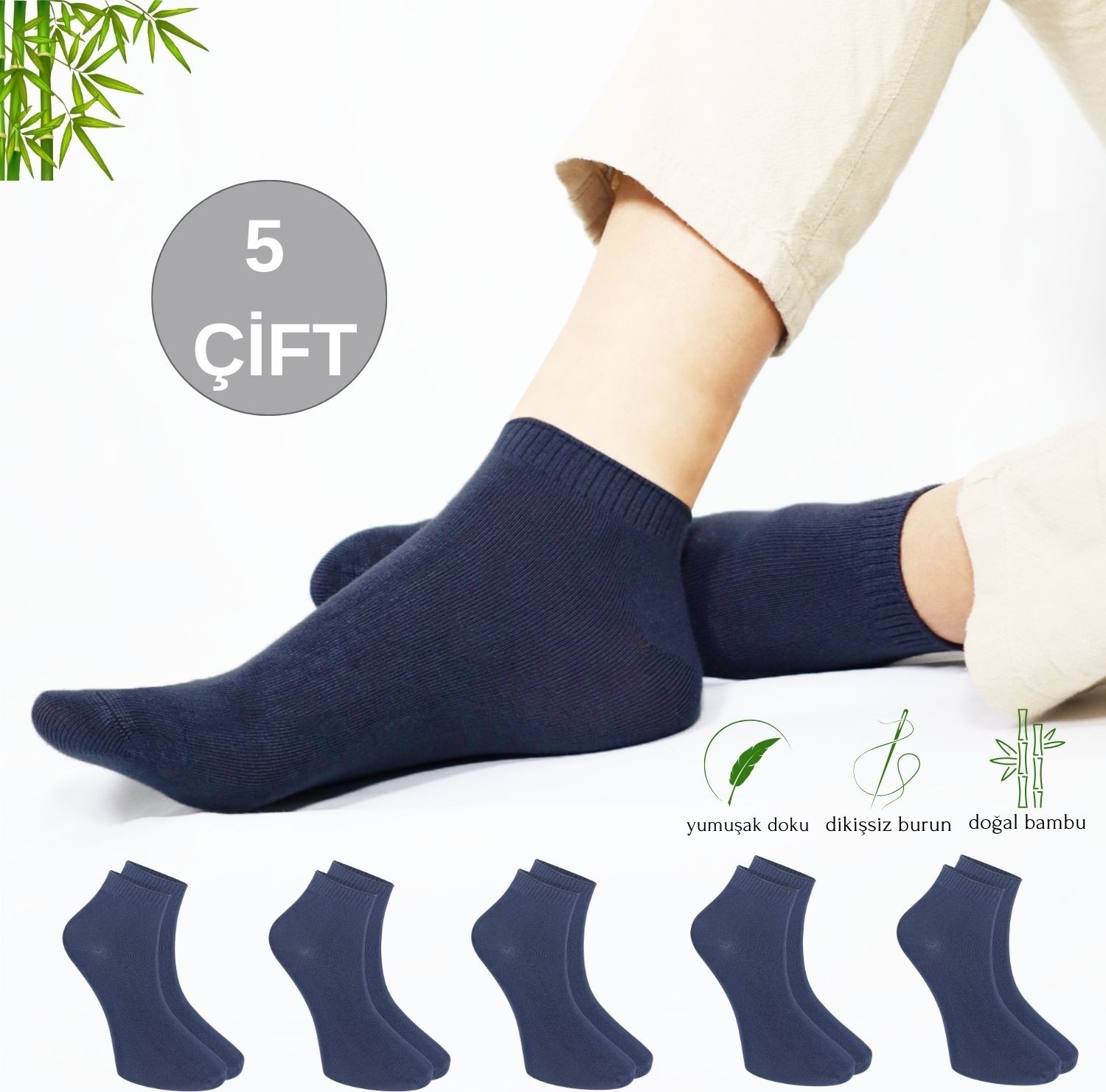 Kral Socks 5 Çift Erkek Bambu Dikişsiz Parfümlü Patik Çorap görsel 6
